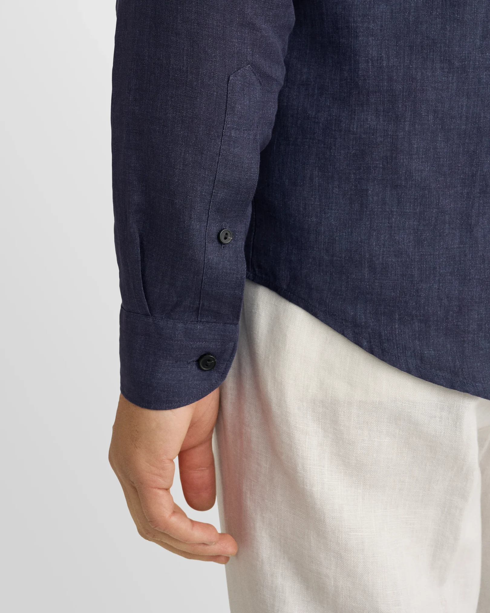 Eton - navy solid linen shirt 261