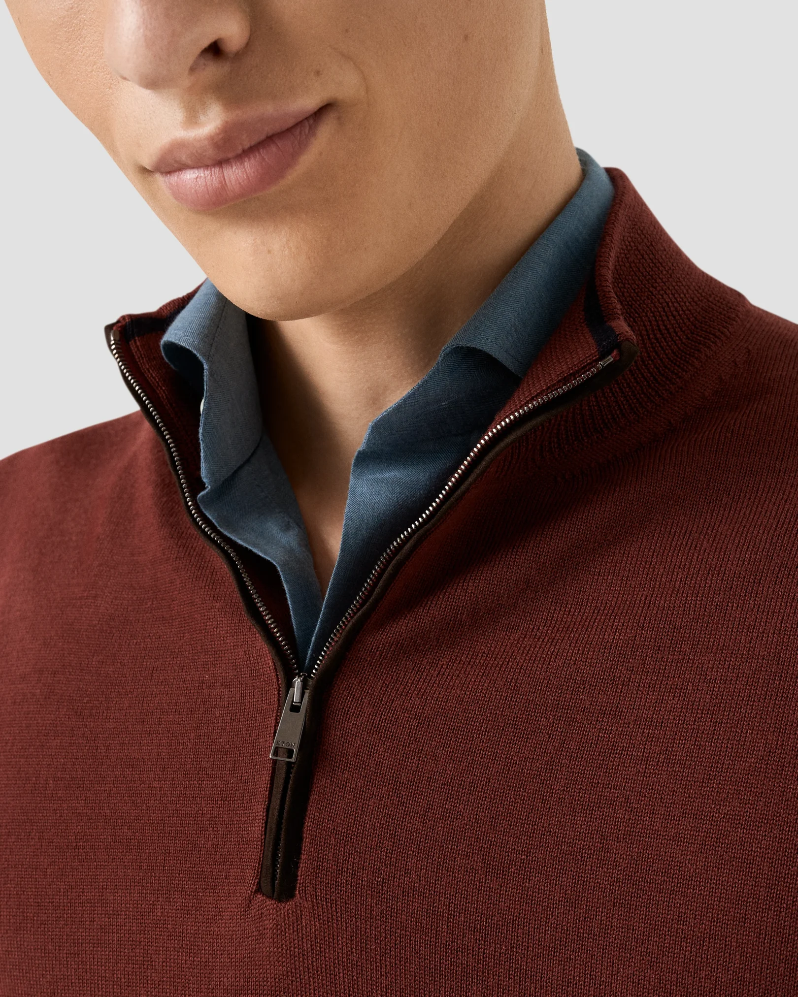 Eton - red merino quarter zip knit sweater
