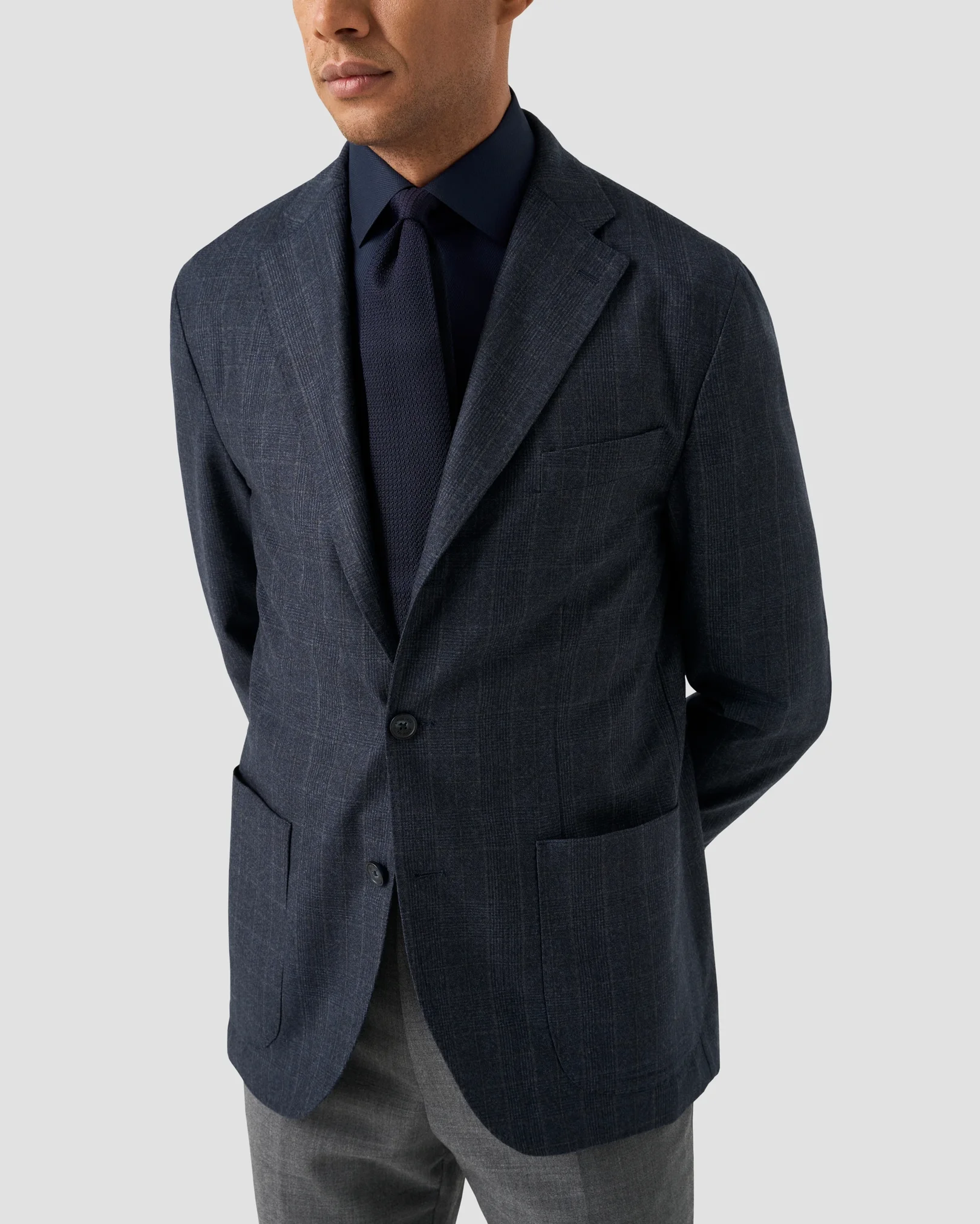 Eton - navy blue semi solid supima 120 pique shirt
