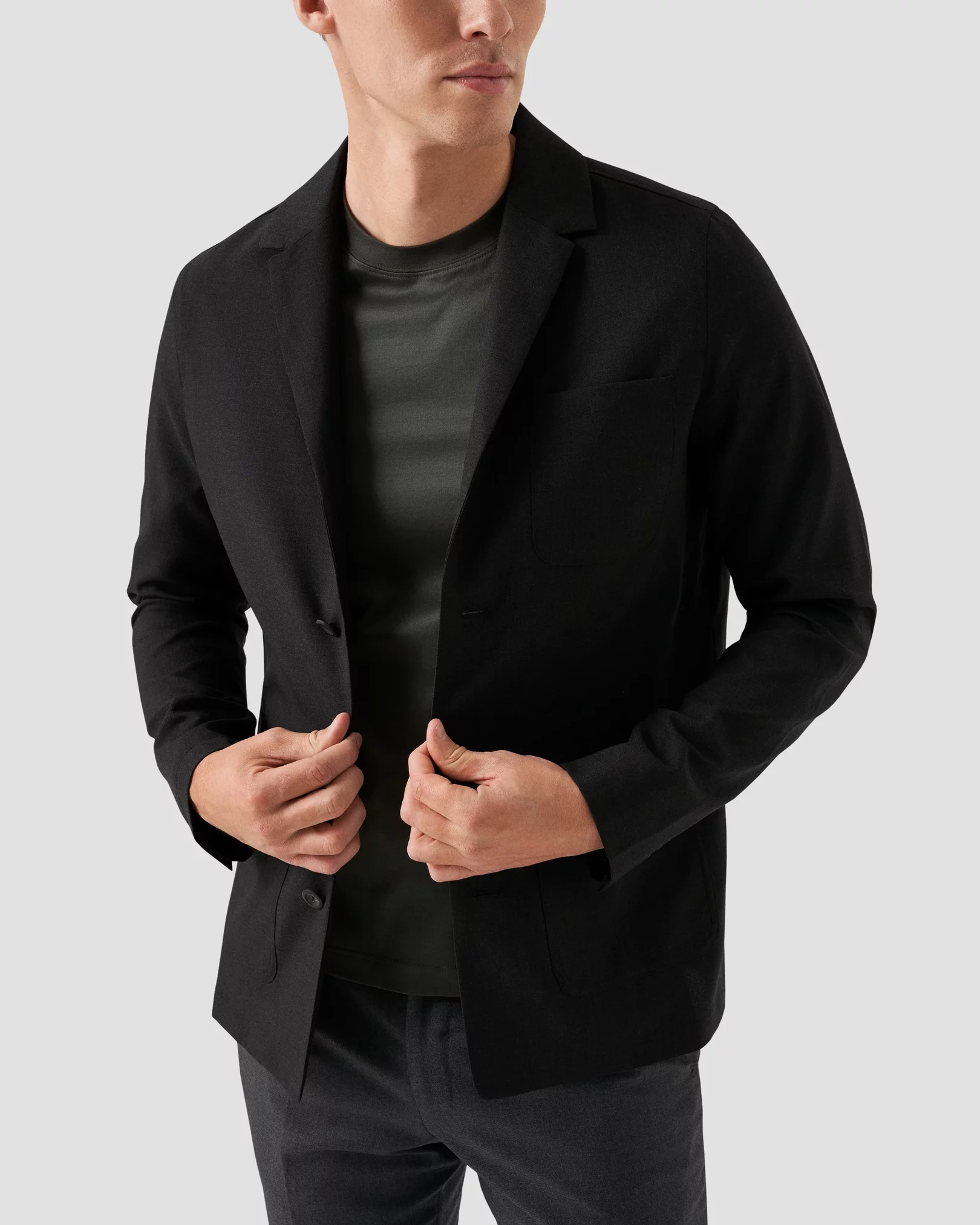 Dark Gray Lined Wool Overshirt - Eton