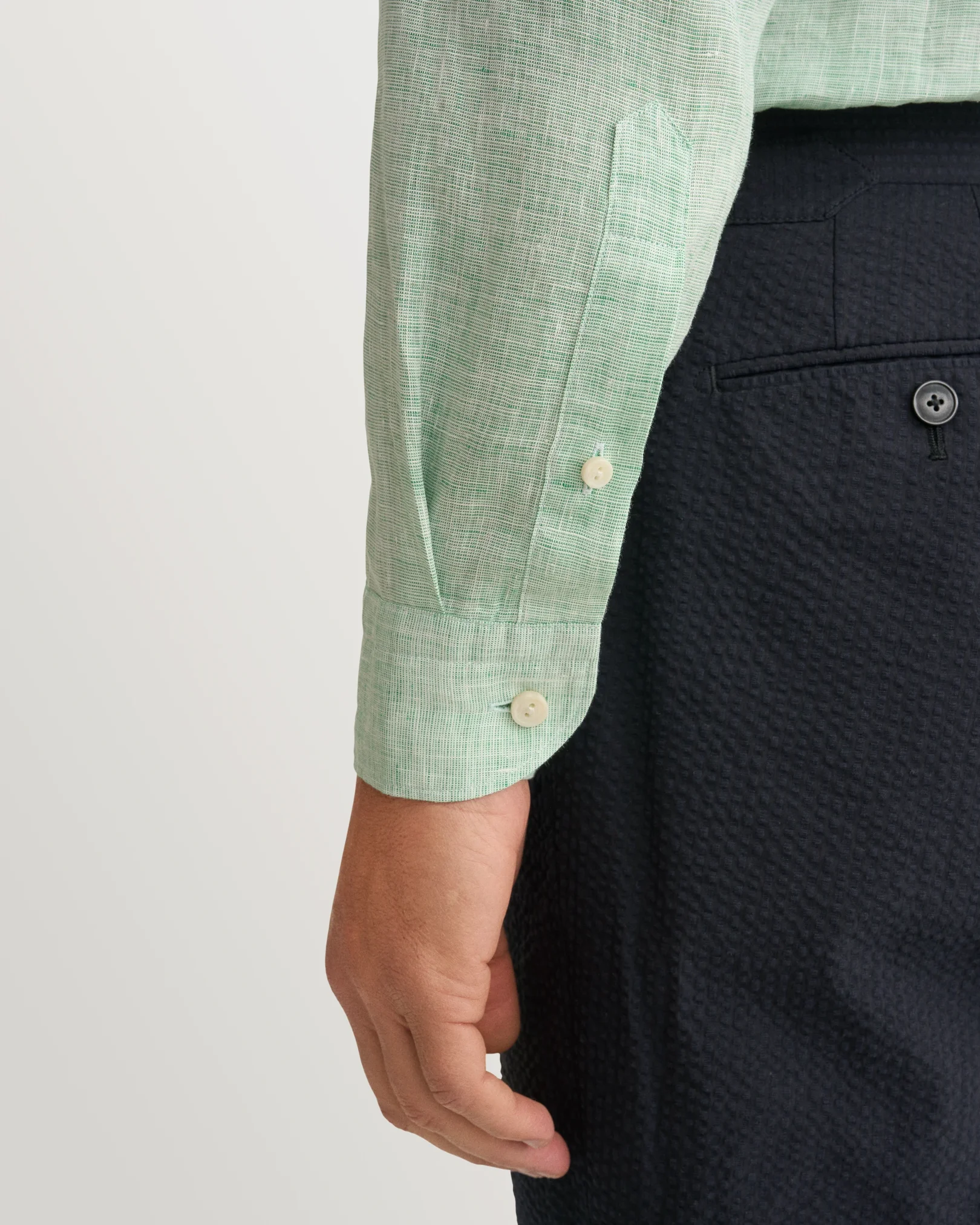 Eton - mid green solid linen shirt 261
