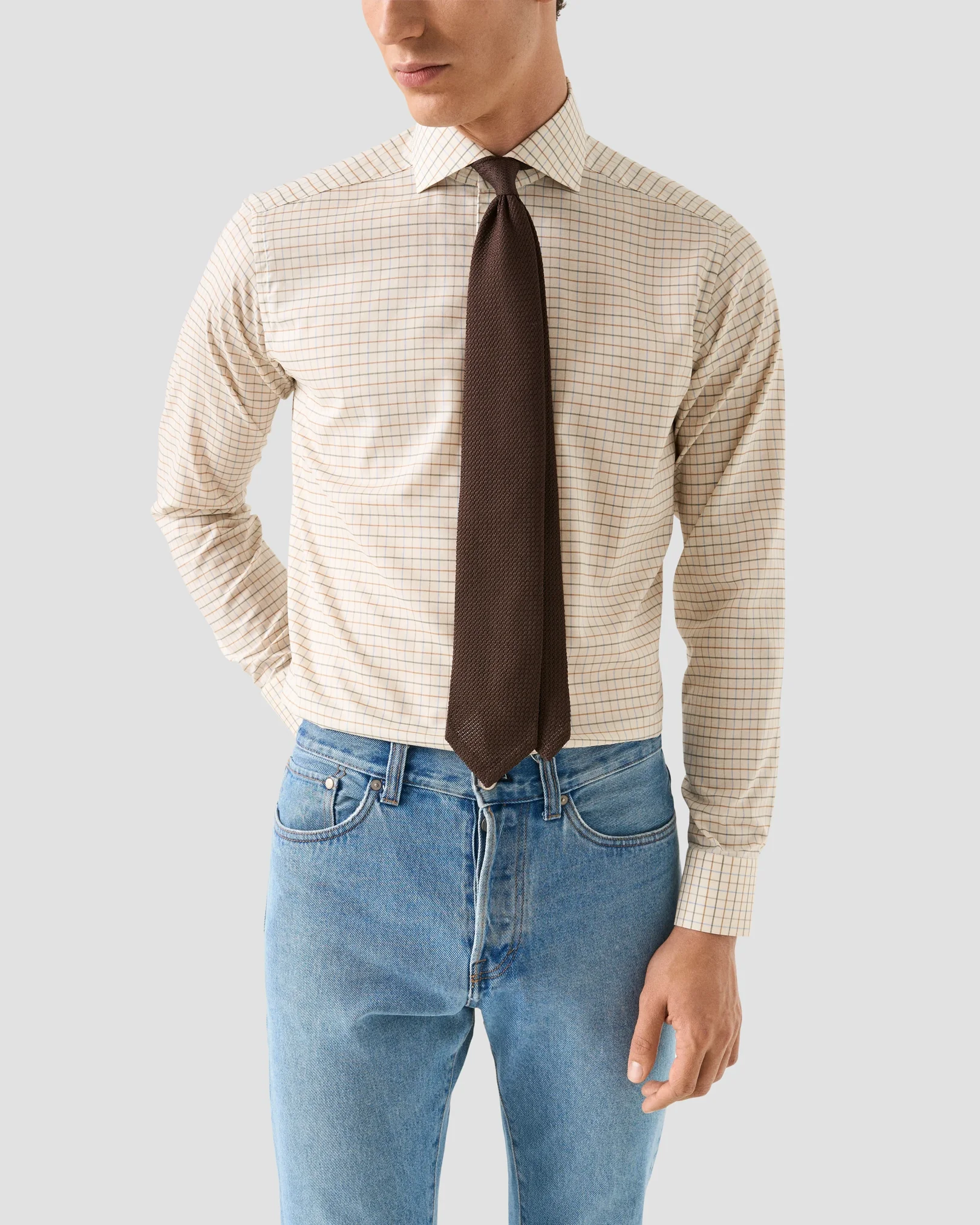 Eton - mid green check signature flannel shirt