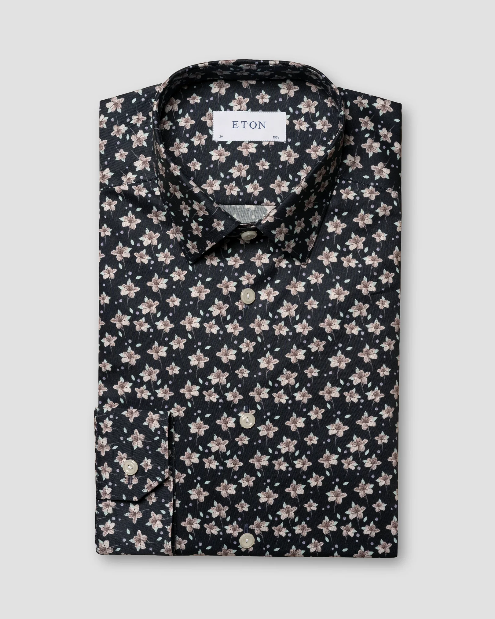 Eton - black signature twill floral pointed collar