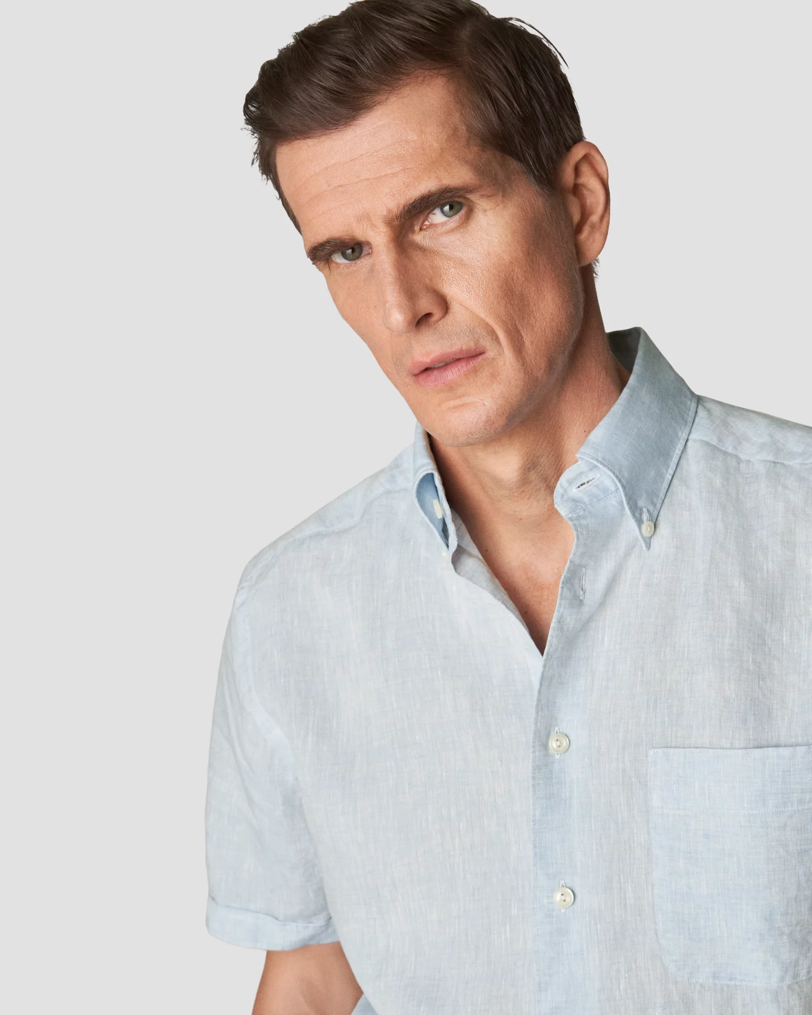 Eton - solid light blue linnen shirt short sleeve