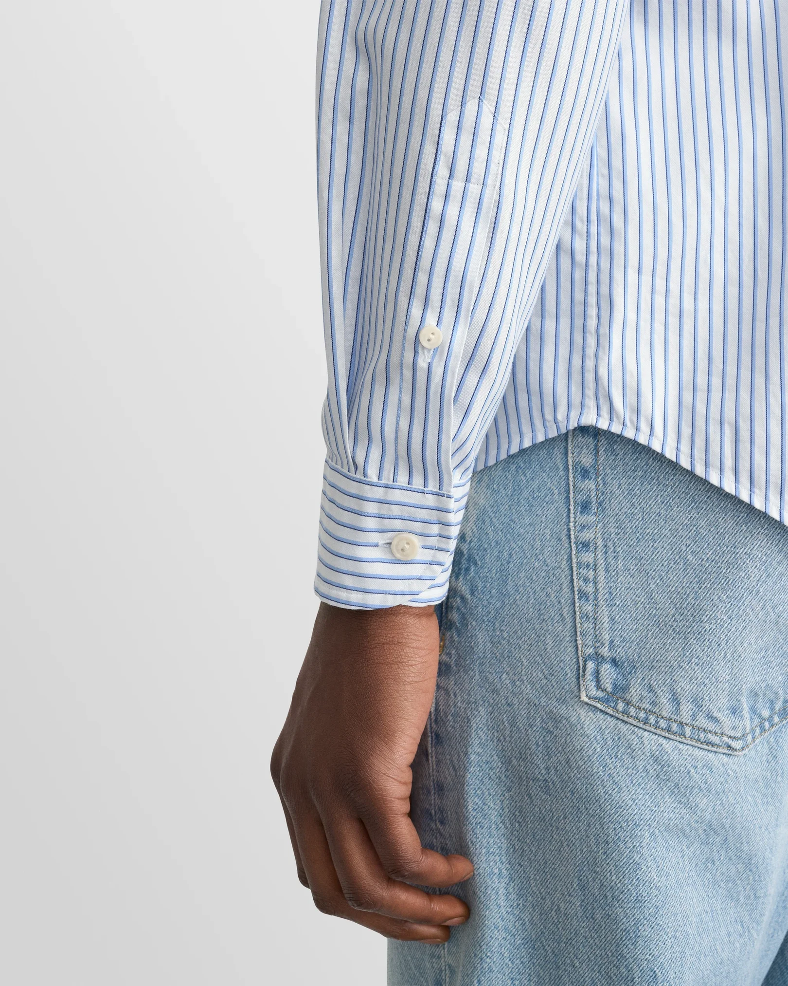 Eton - mid blue striped oxford shirt wide spread 268