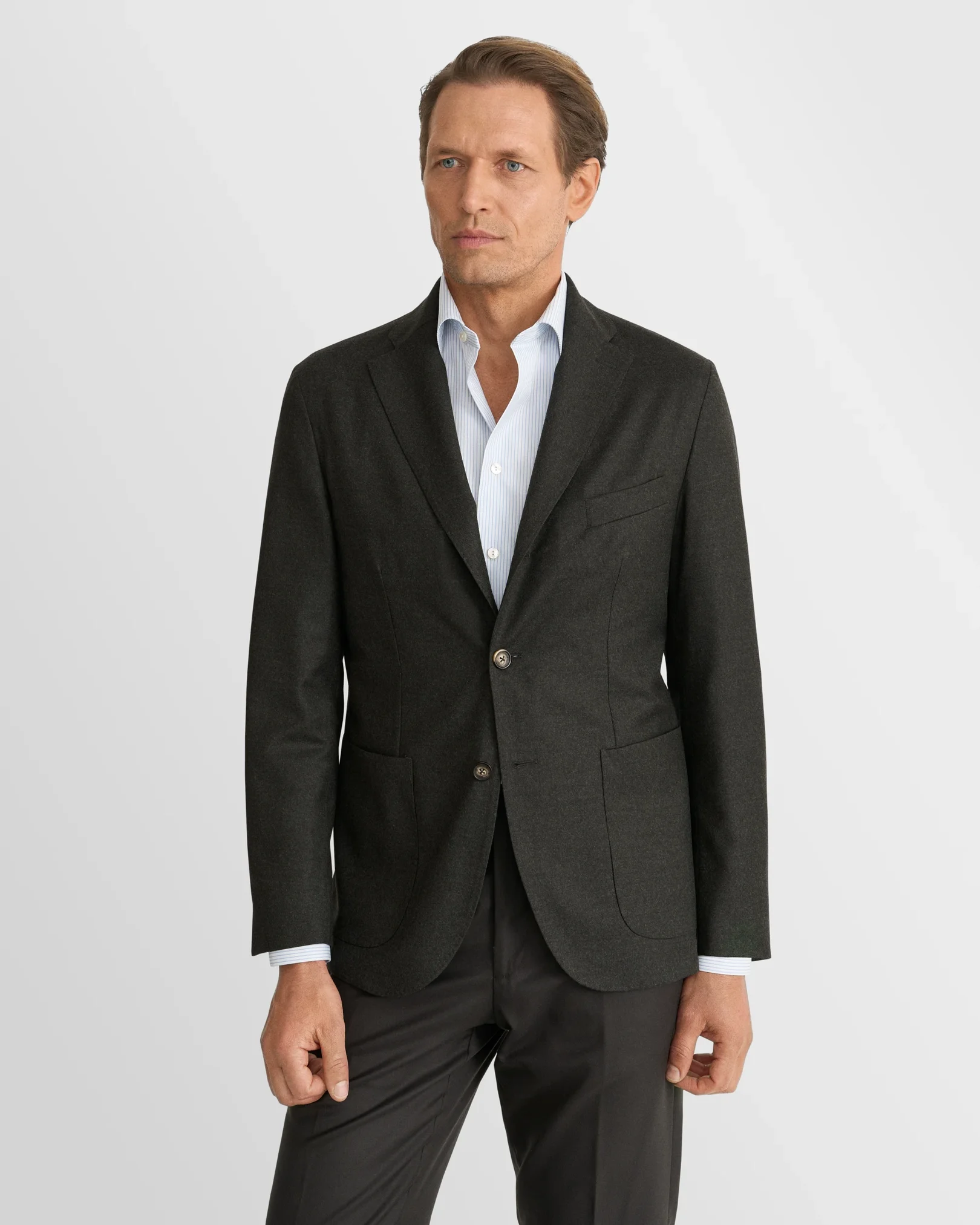 Eton - mid green wool flannel soft jacket