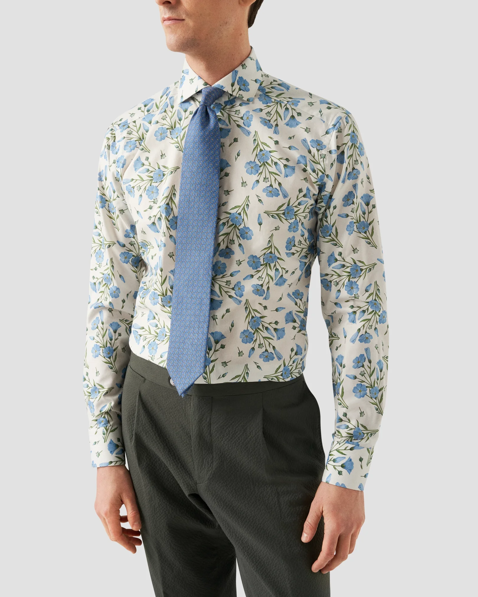 Eton - white twill wide spread flower shirt