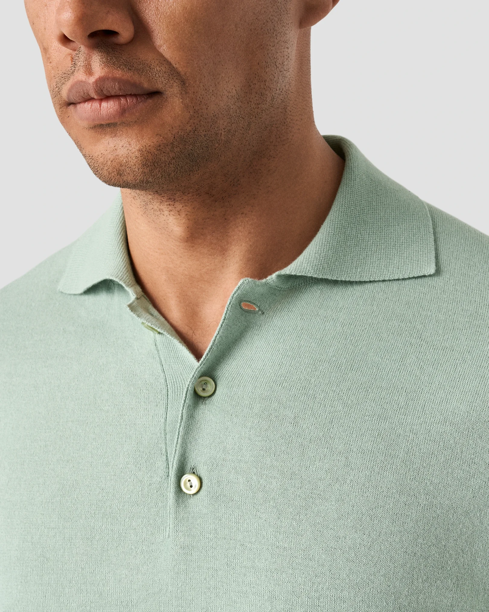 Eton - light green cotton cashmere fine knit polo shirt