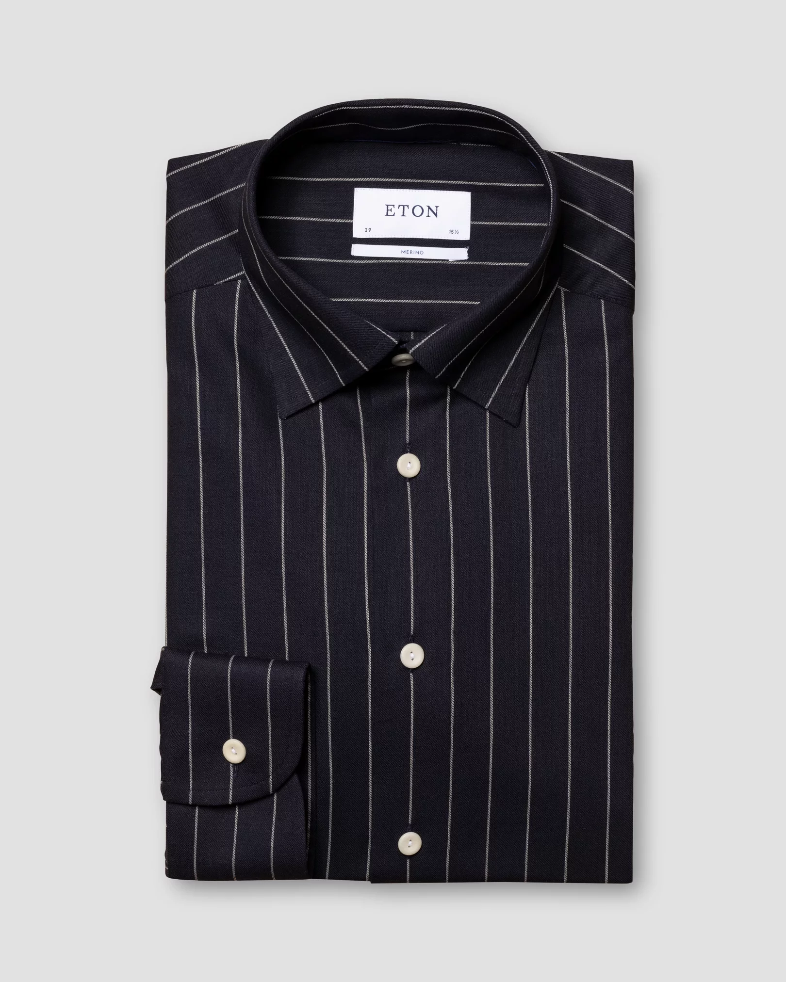 Eton - navy blue pin stripe merino wool shirt