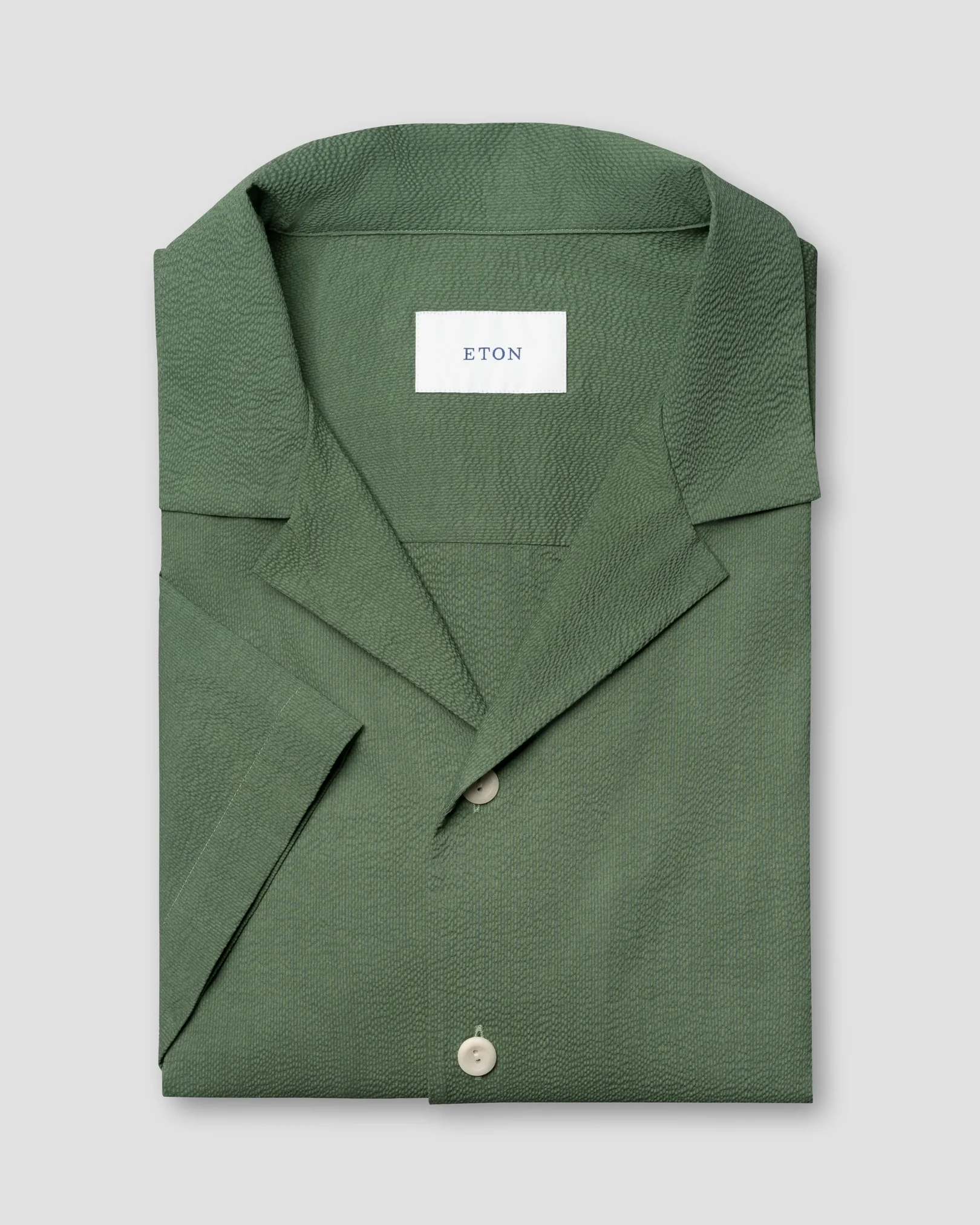 Eton - mid green seersucker resort shirt