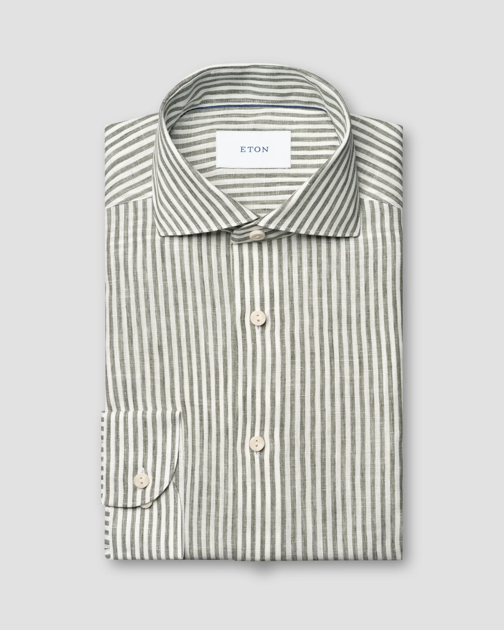 Eton - dark green striped linen shirt