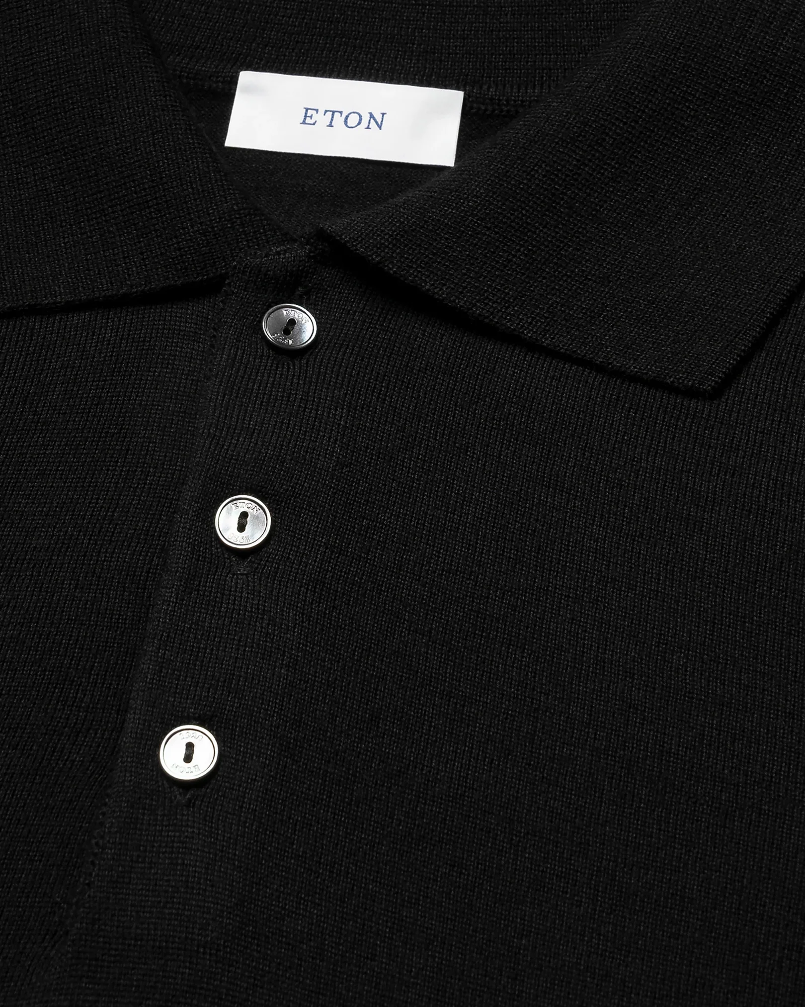 Eton - black merino fine knit polo shirt