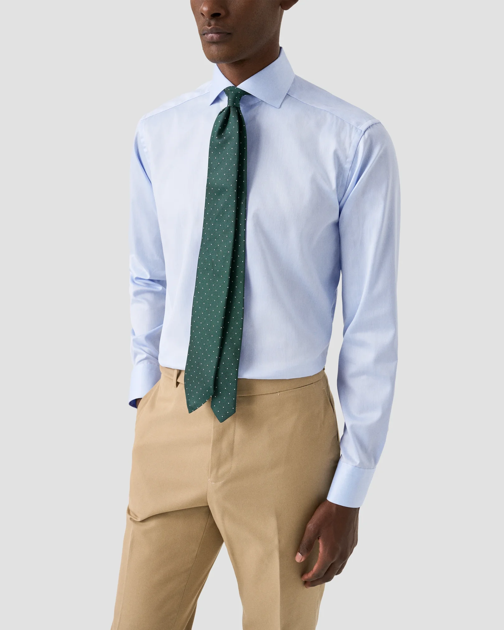 Eton - Chemise bleu clair en twill signature – Col italien