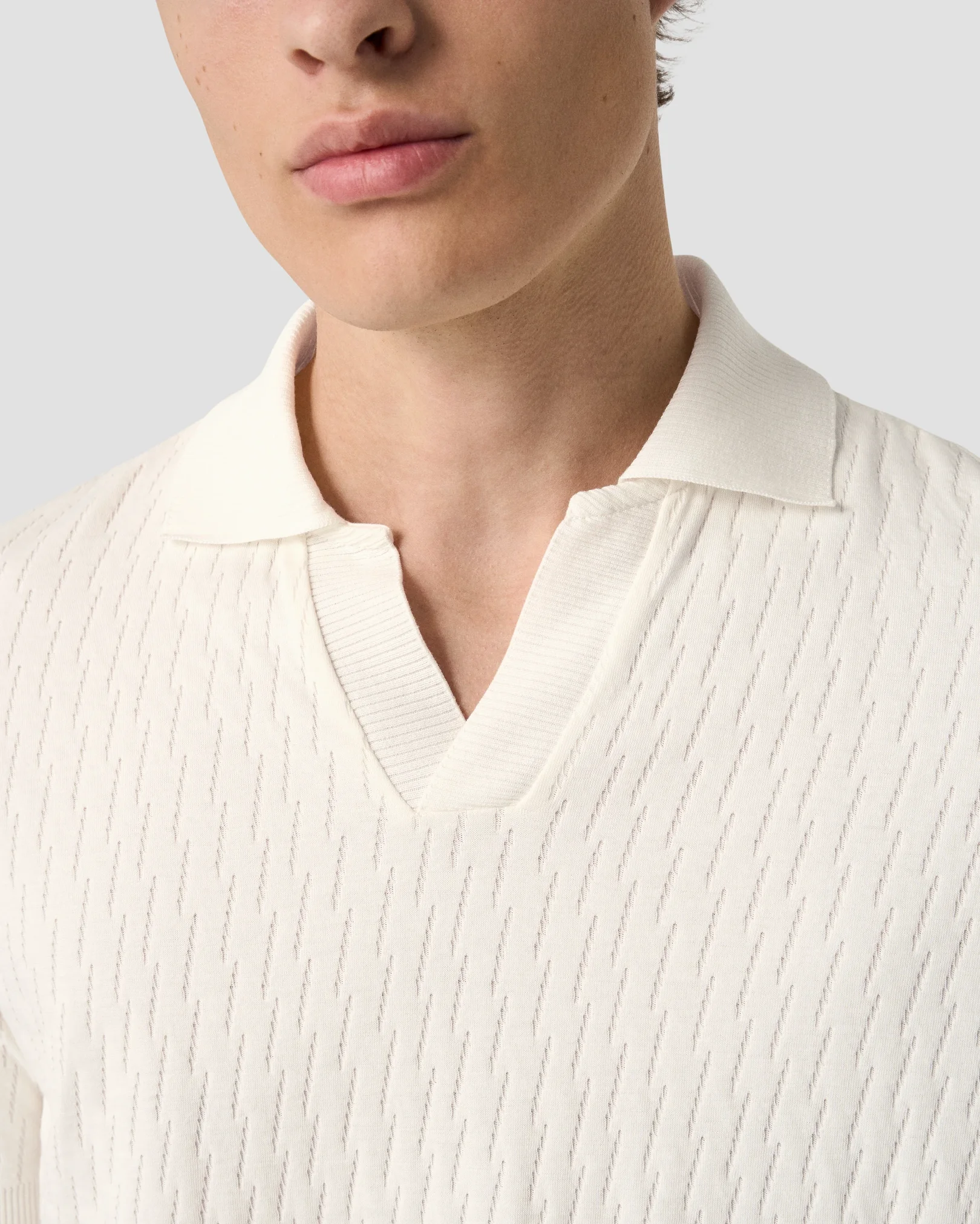 Eton - off white jacquard open collar polo shirt