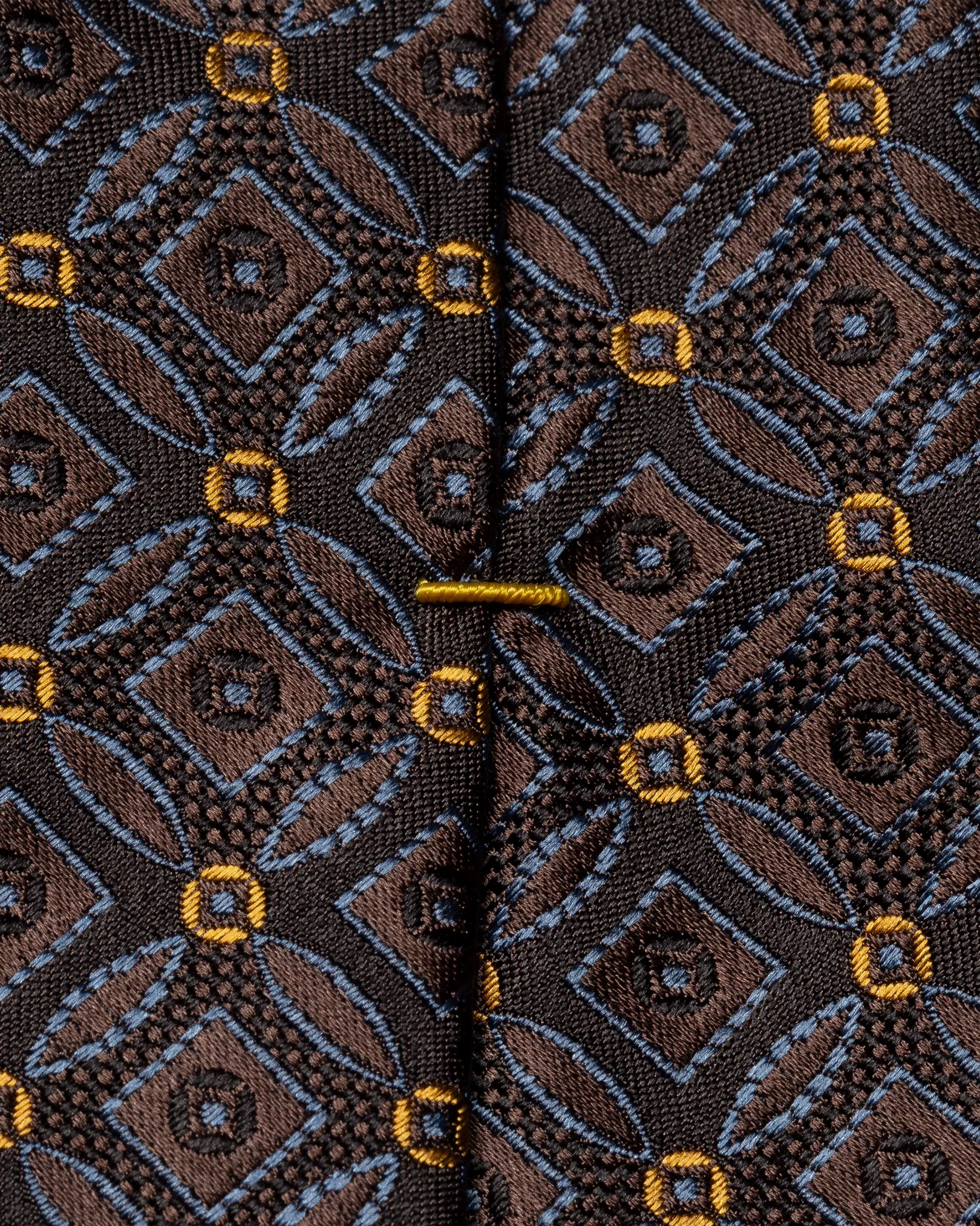 Eton - brown geometric silk tie offwhite