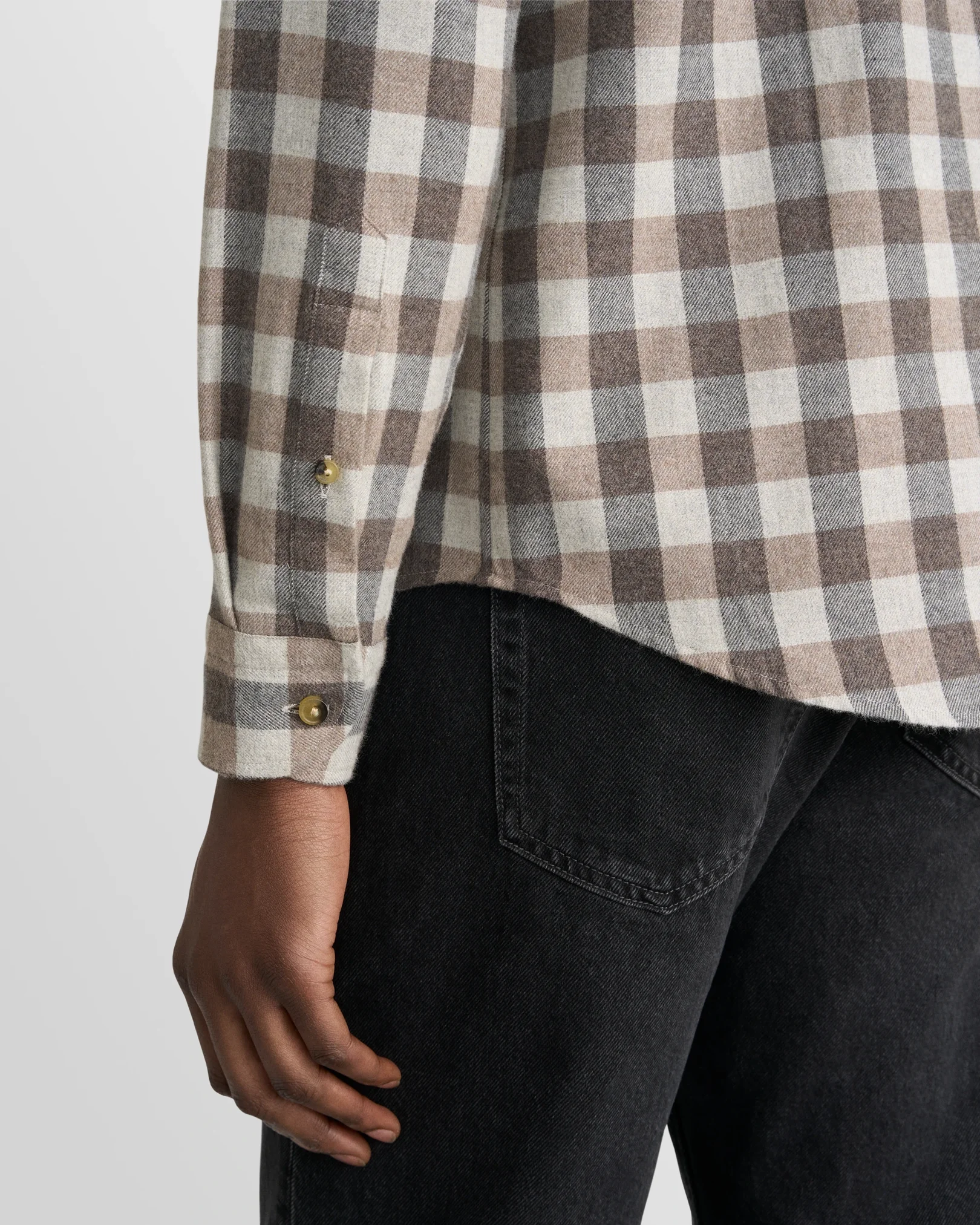 Eton - beige block check flannel shirt
