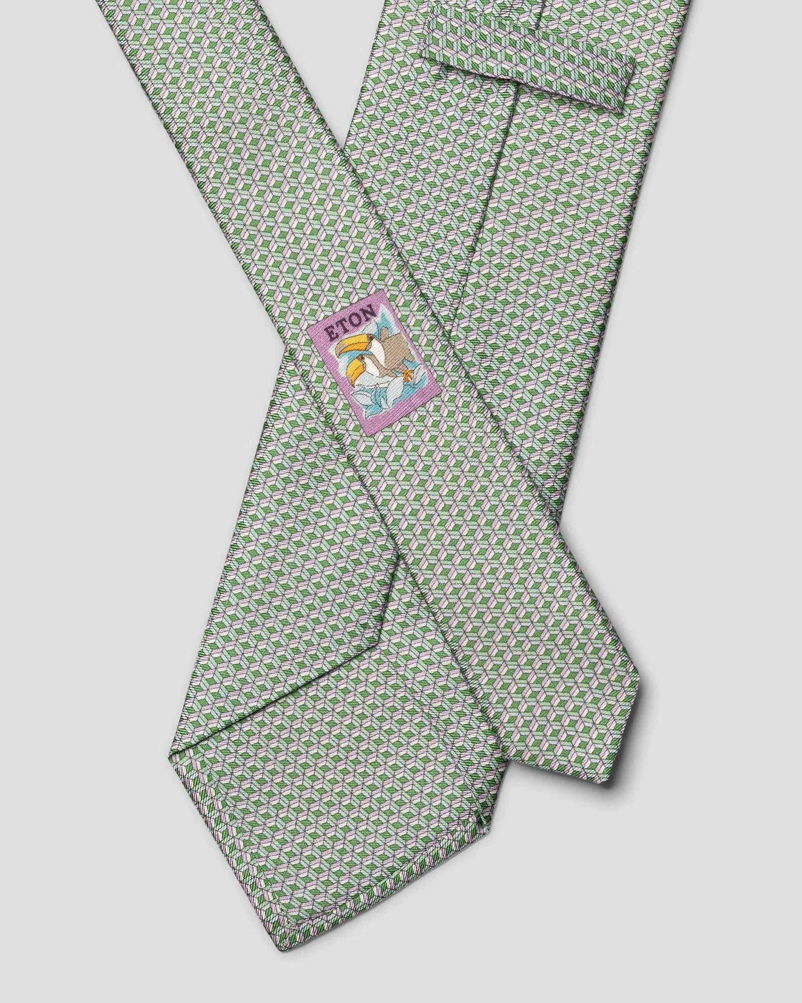 Eton - mid green geometrical print silk tie