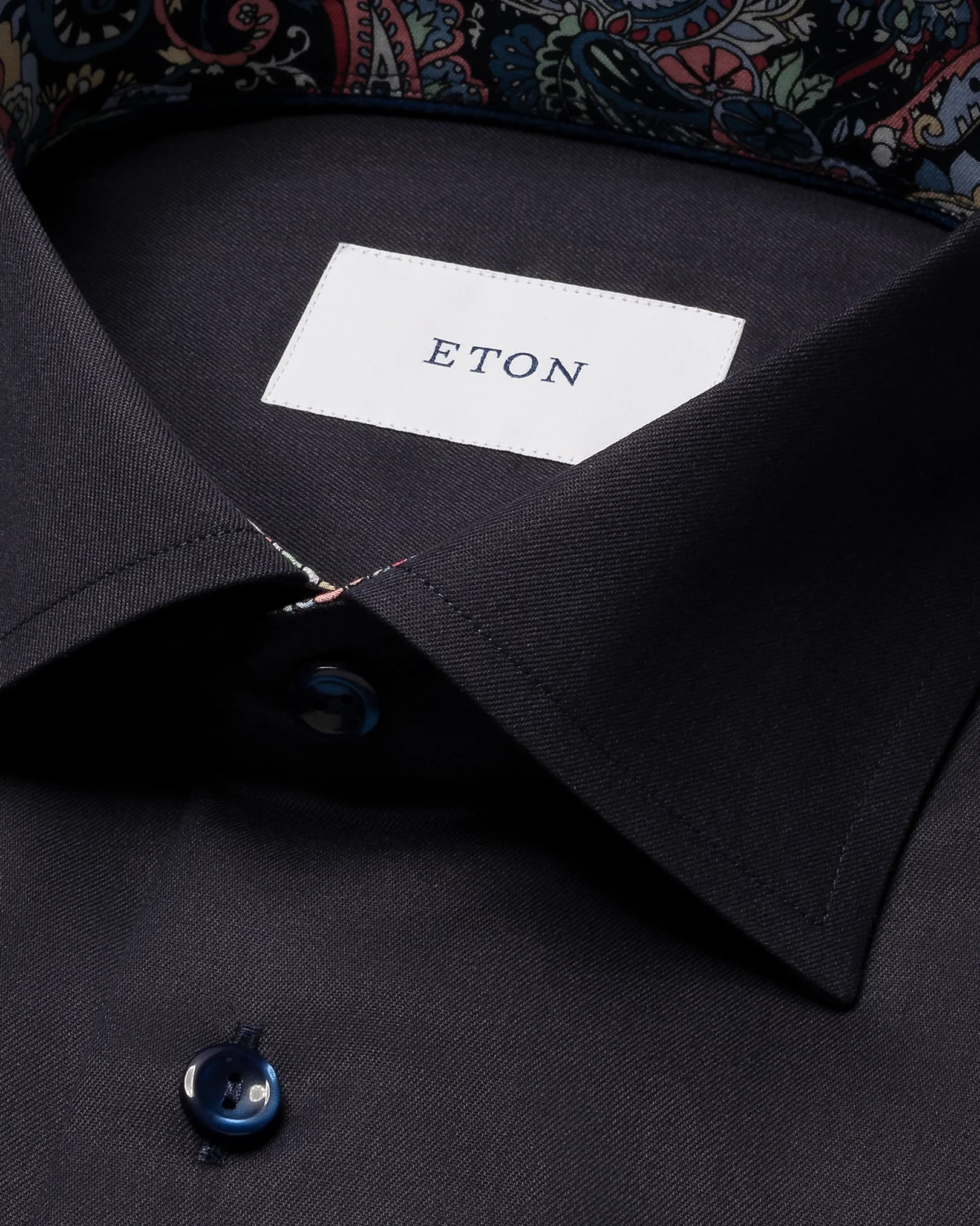 Eton - navy blue solid signature twill paisley effect shirt