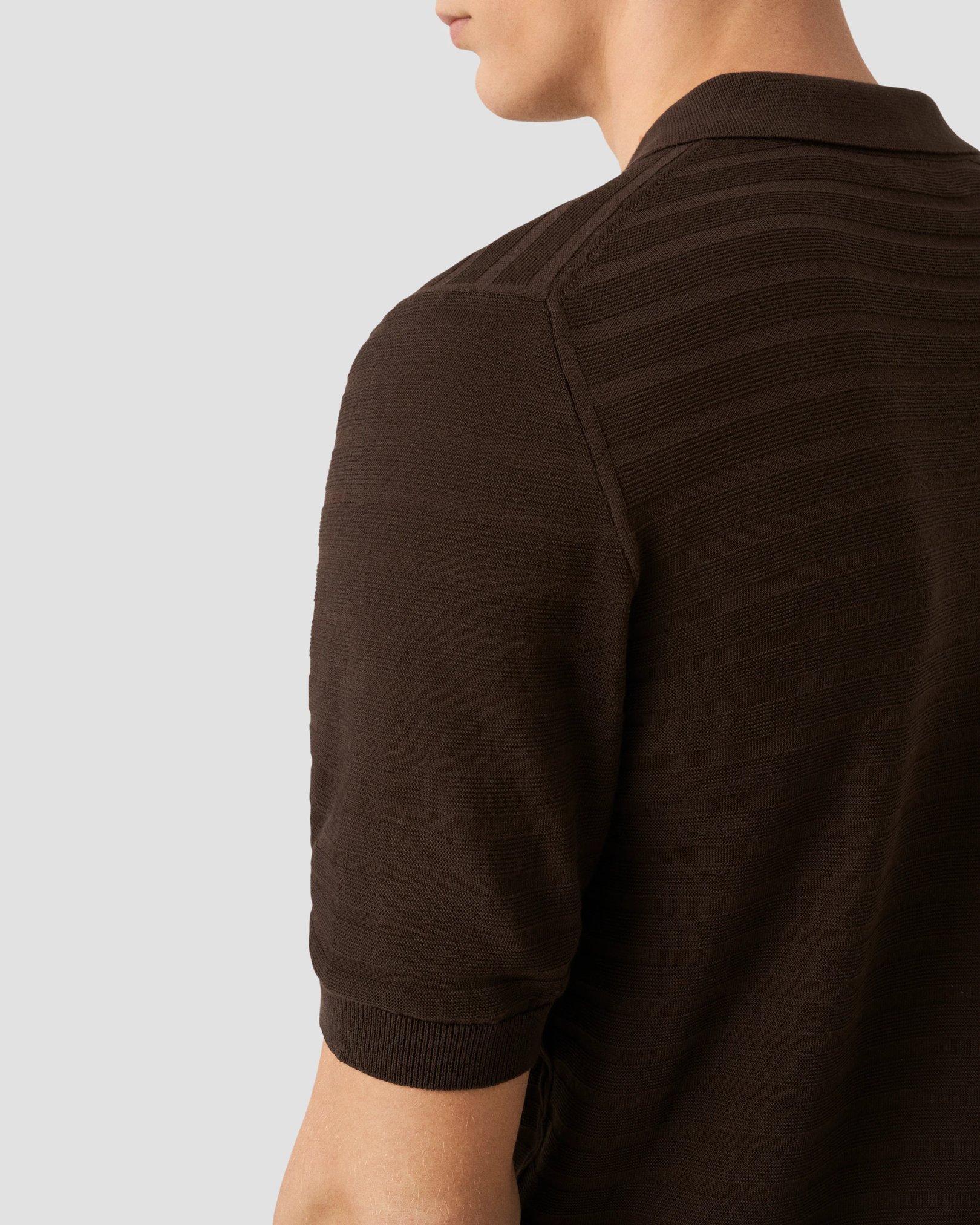 Eton - brown horisontal striped fine knit polo shirt