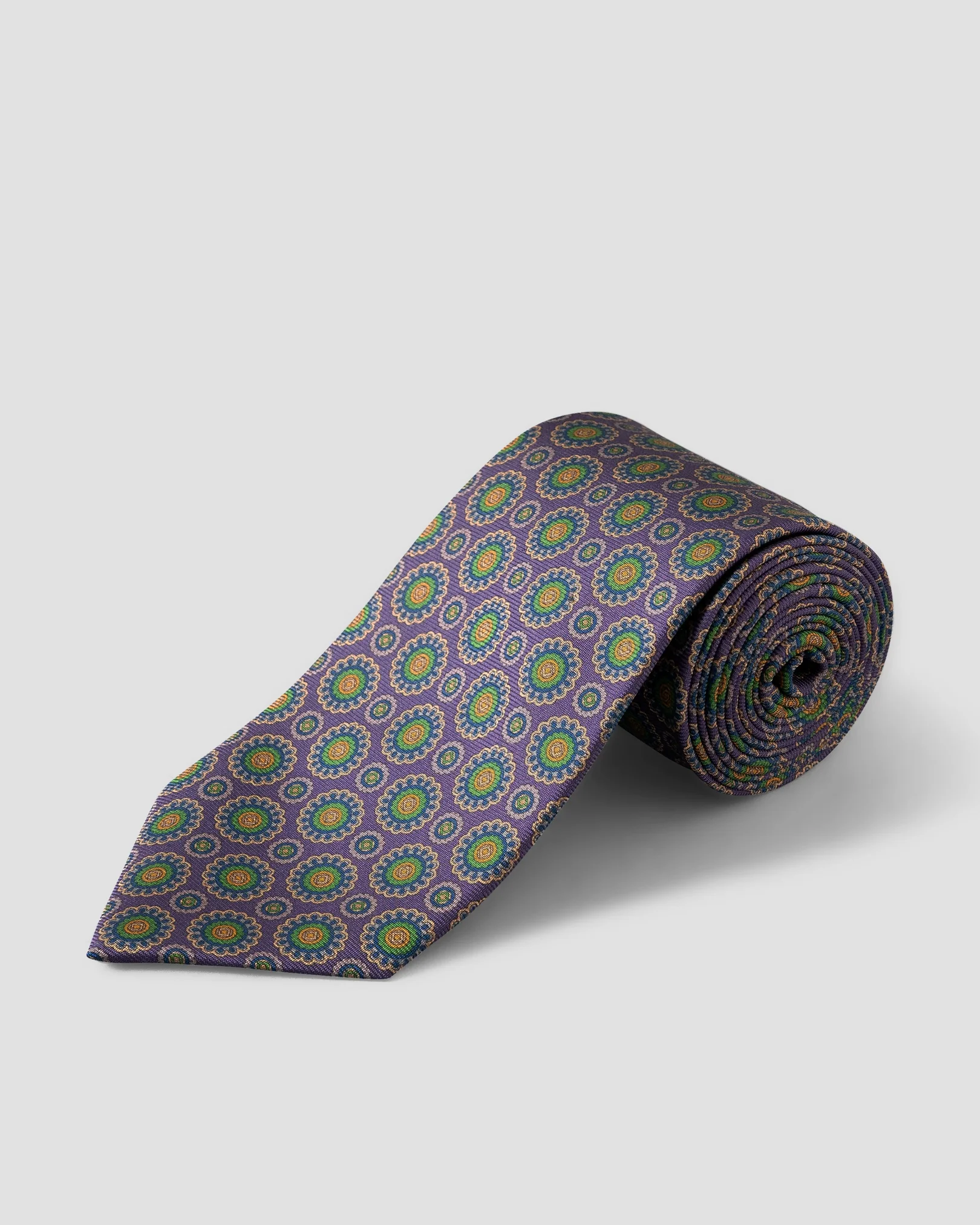 Eton - medallion print silk tie dark purple