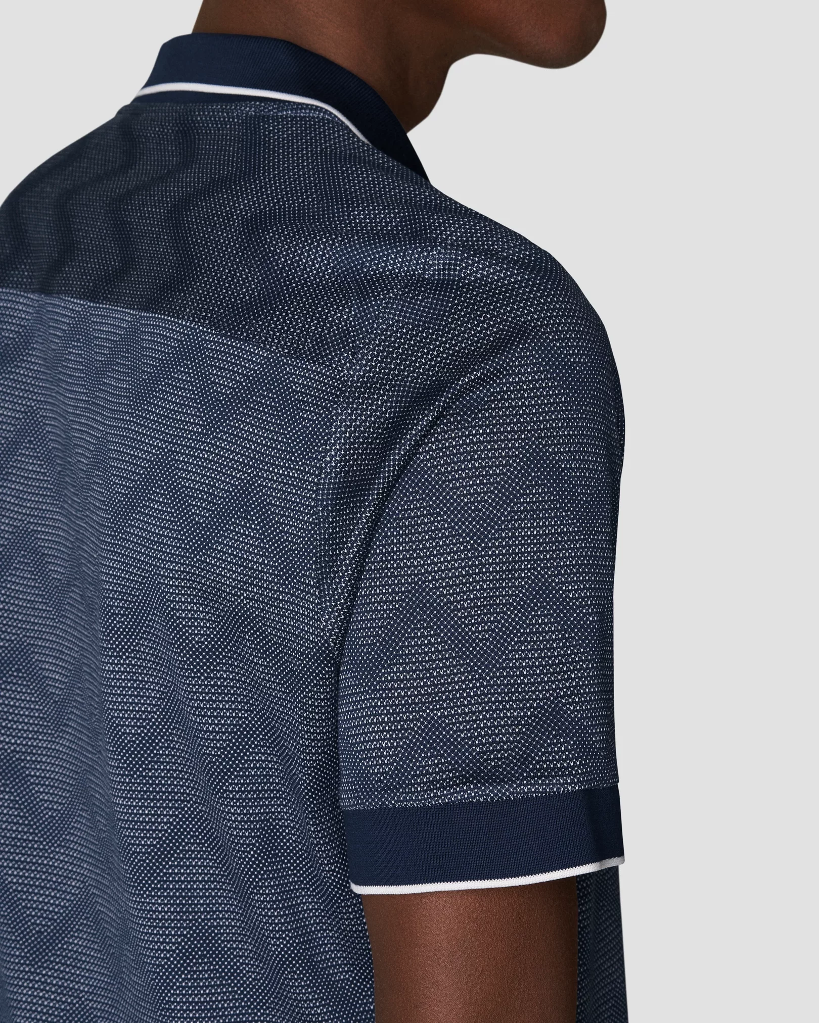 Navy Zigzag Jacquard Filo di Scozia Polo Shirt - Short Sleeve - Eton