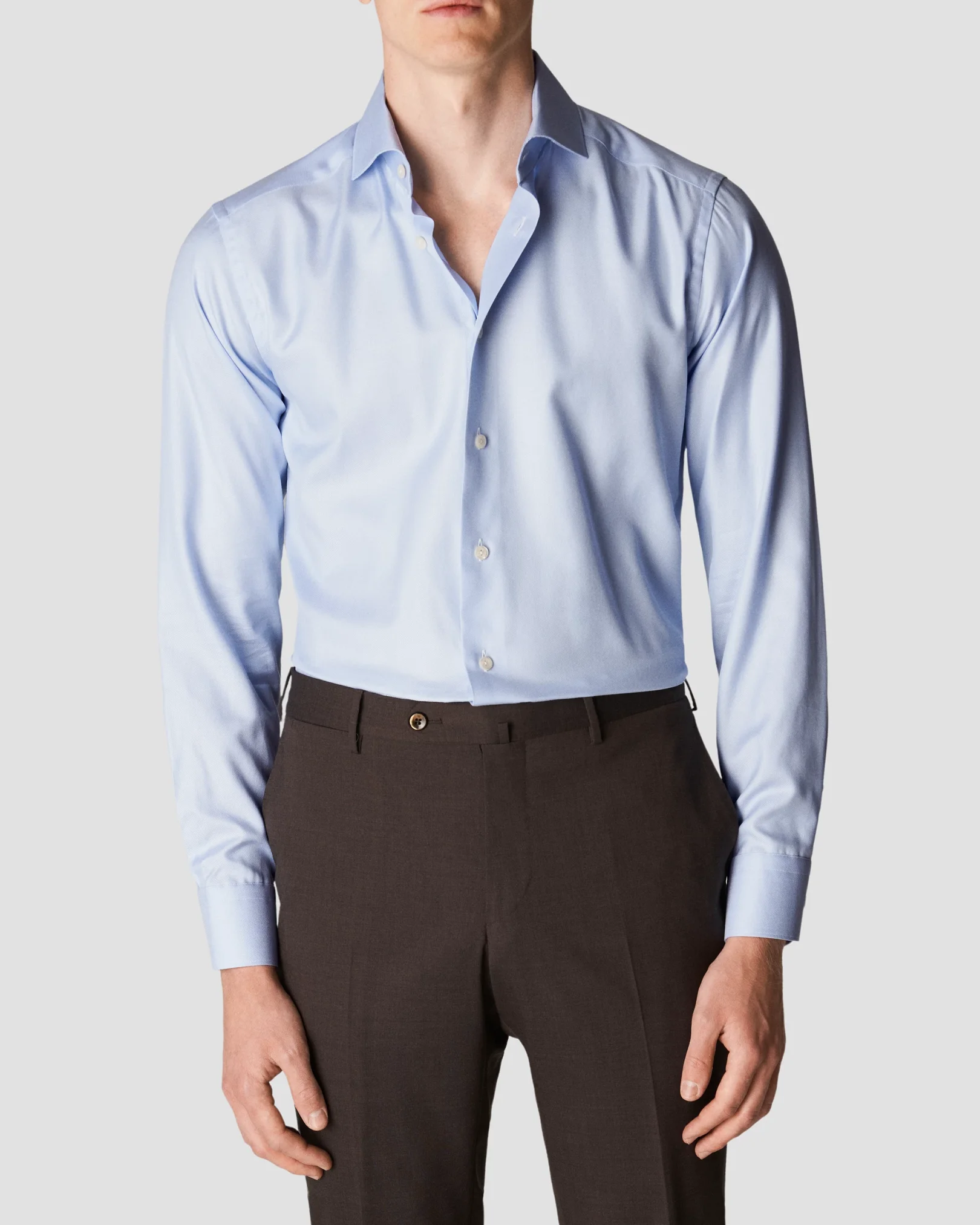 Light Blue Cotton Lyocell Stretch Shirt - Eton