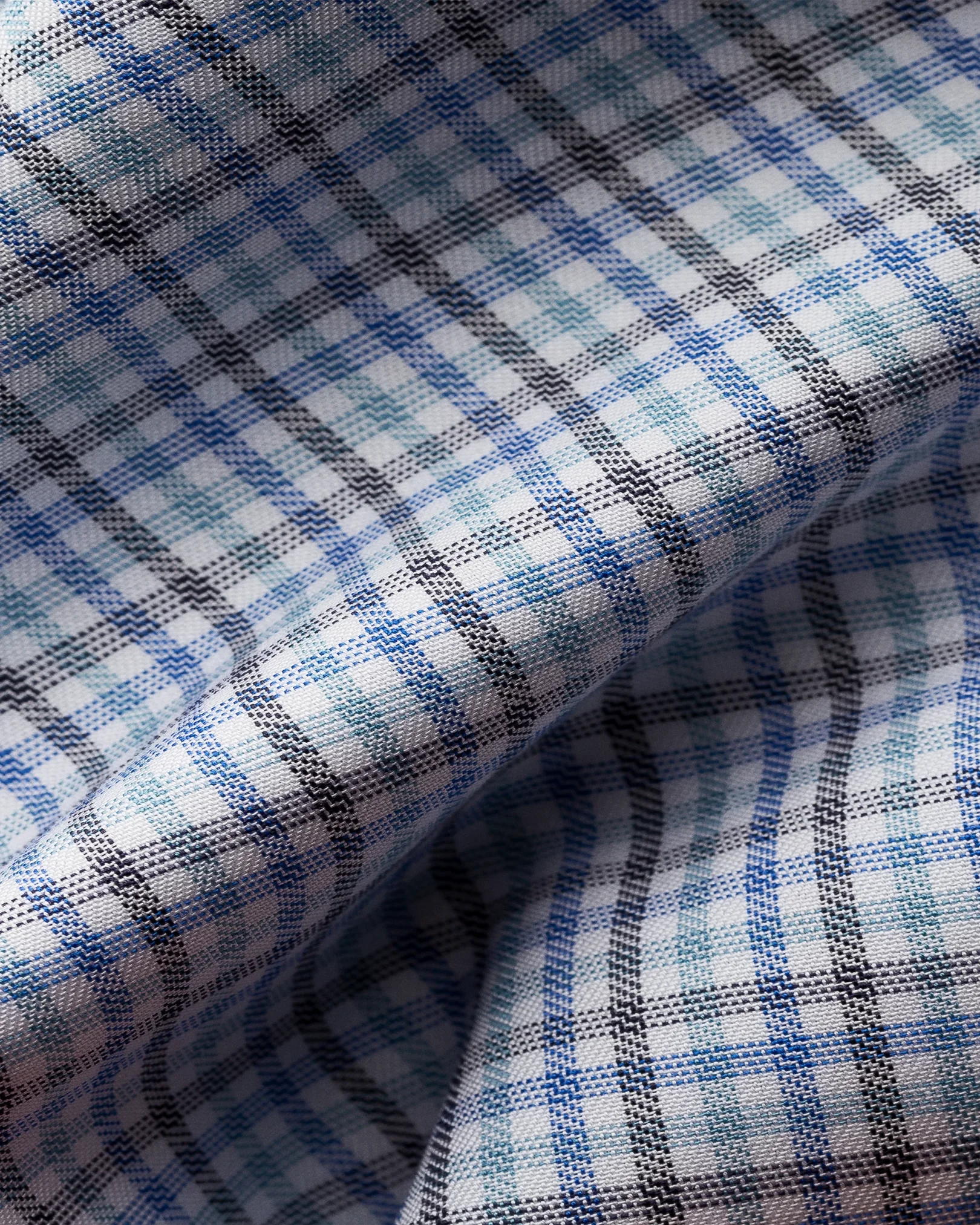 Eton - light blue checked cotton lyocell stretch shirt