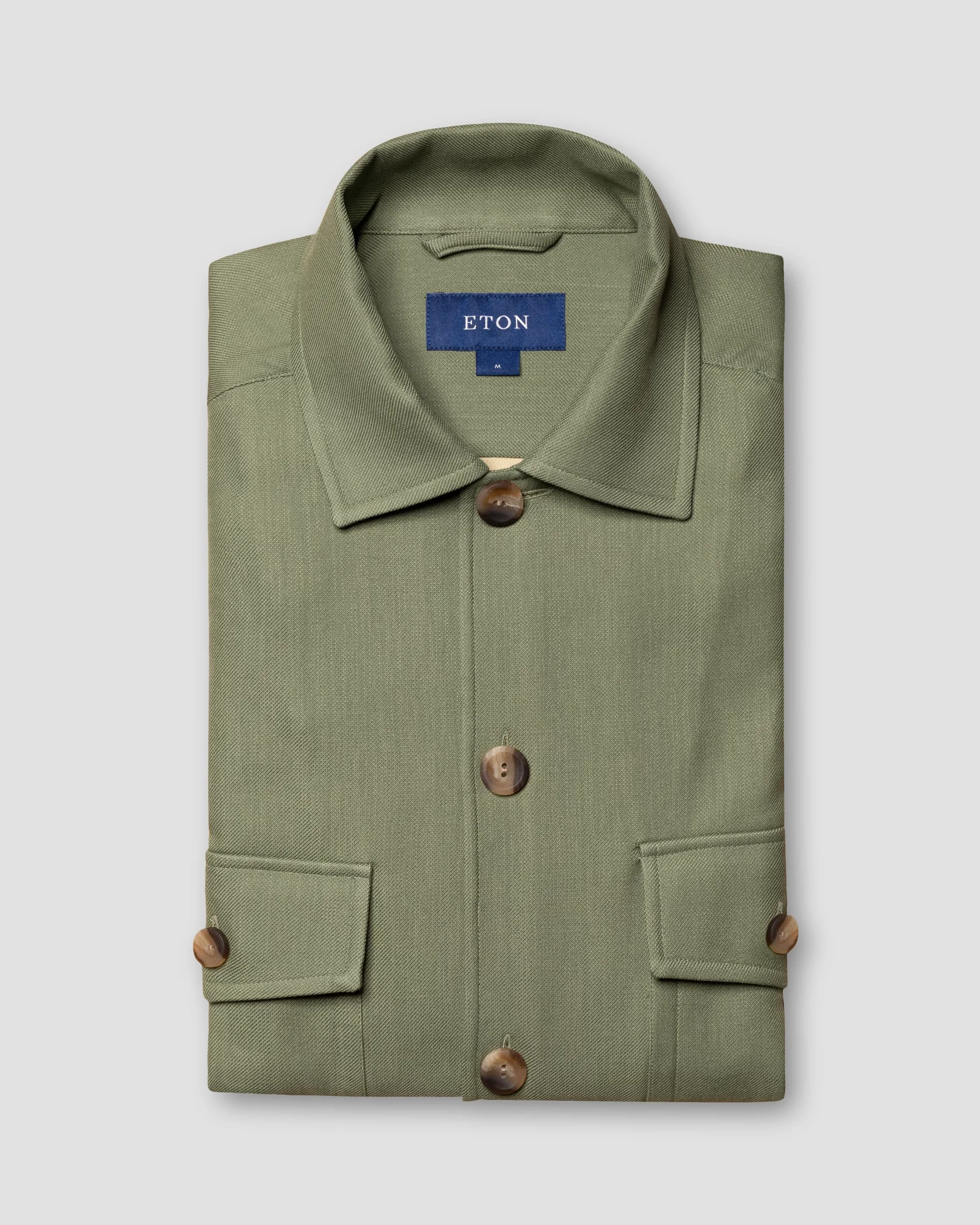 Eton - dark green twill collar with no collarstand double round with piping regular