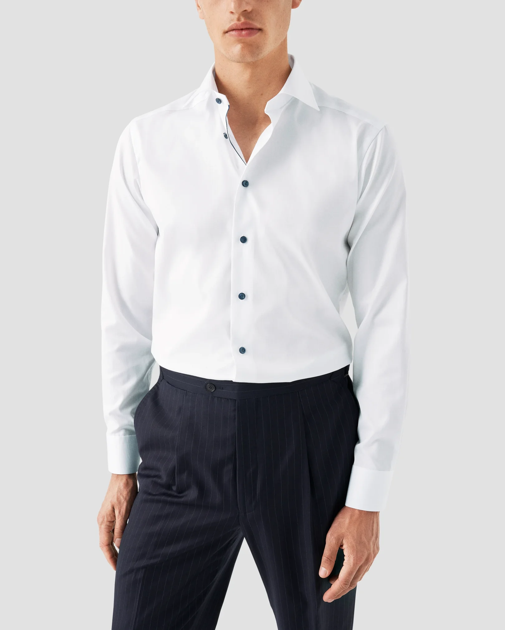 Eton - white twill shirt with navy details