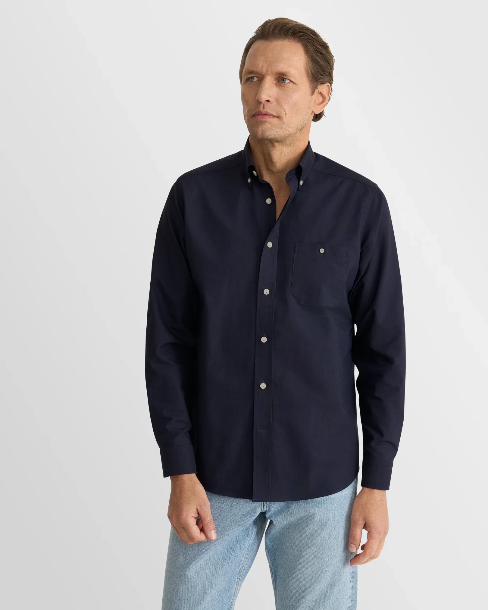 Eton - navy blue solid oxford shirt