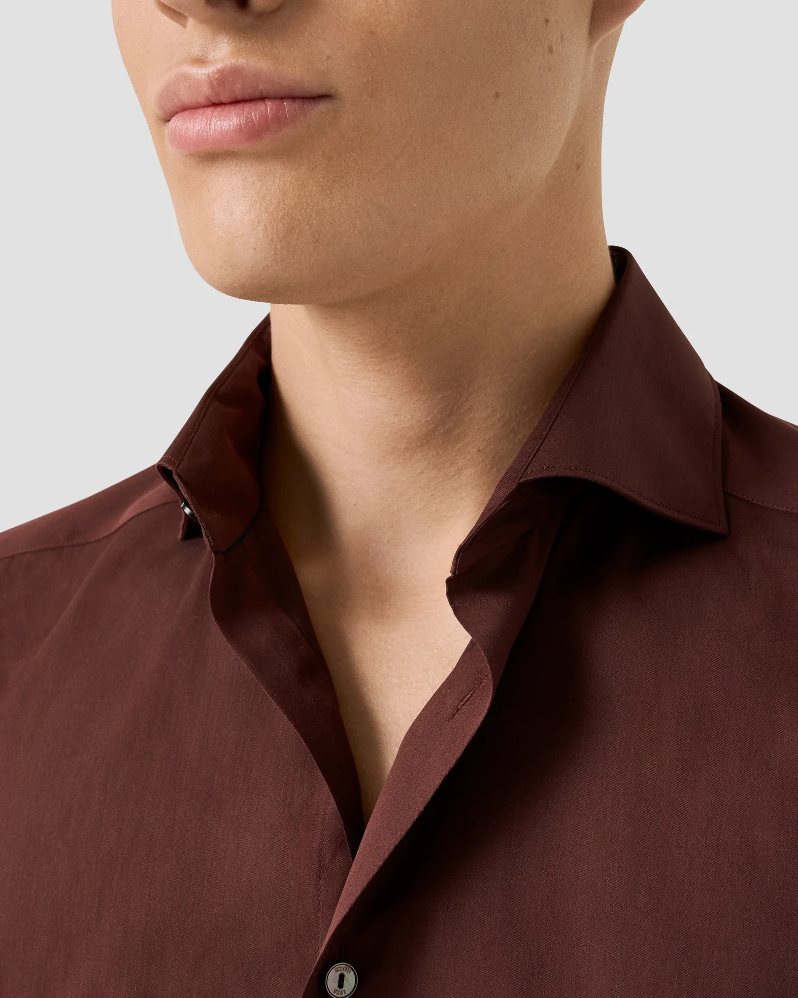 Eton - dark red solid cotton silk shirt