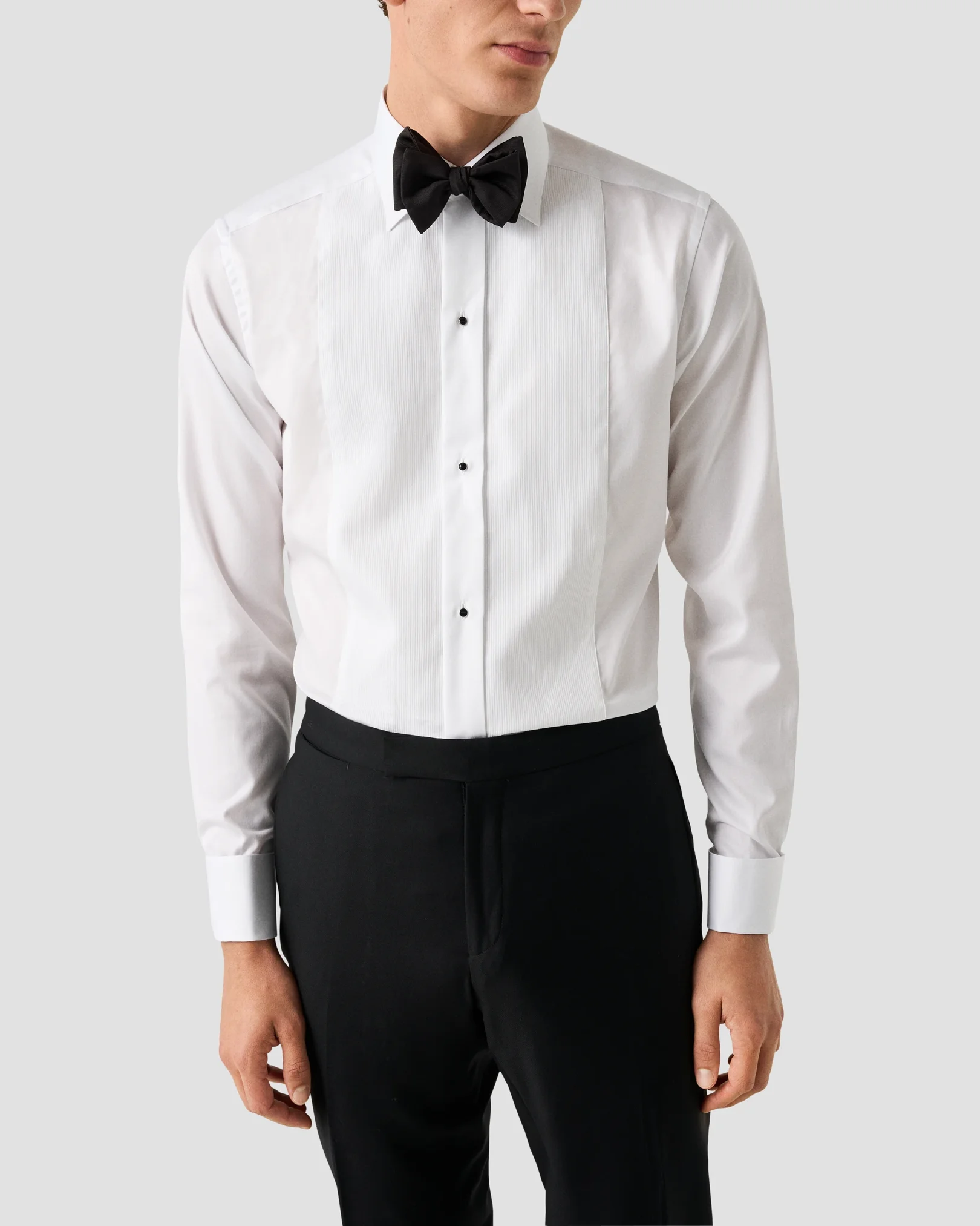 White Fine Striped Bib Tuxedo Shirt - Eton