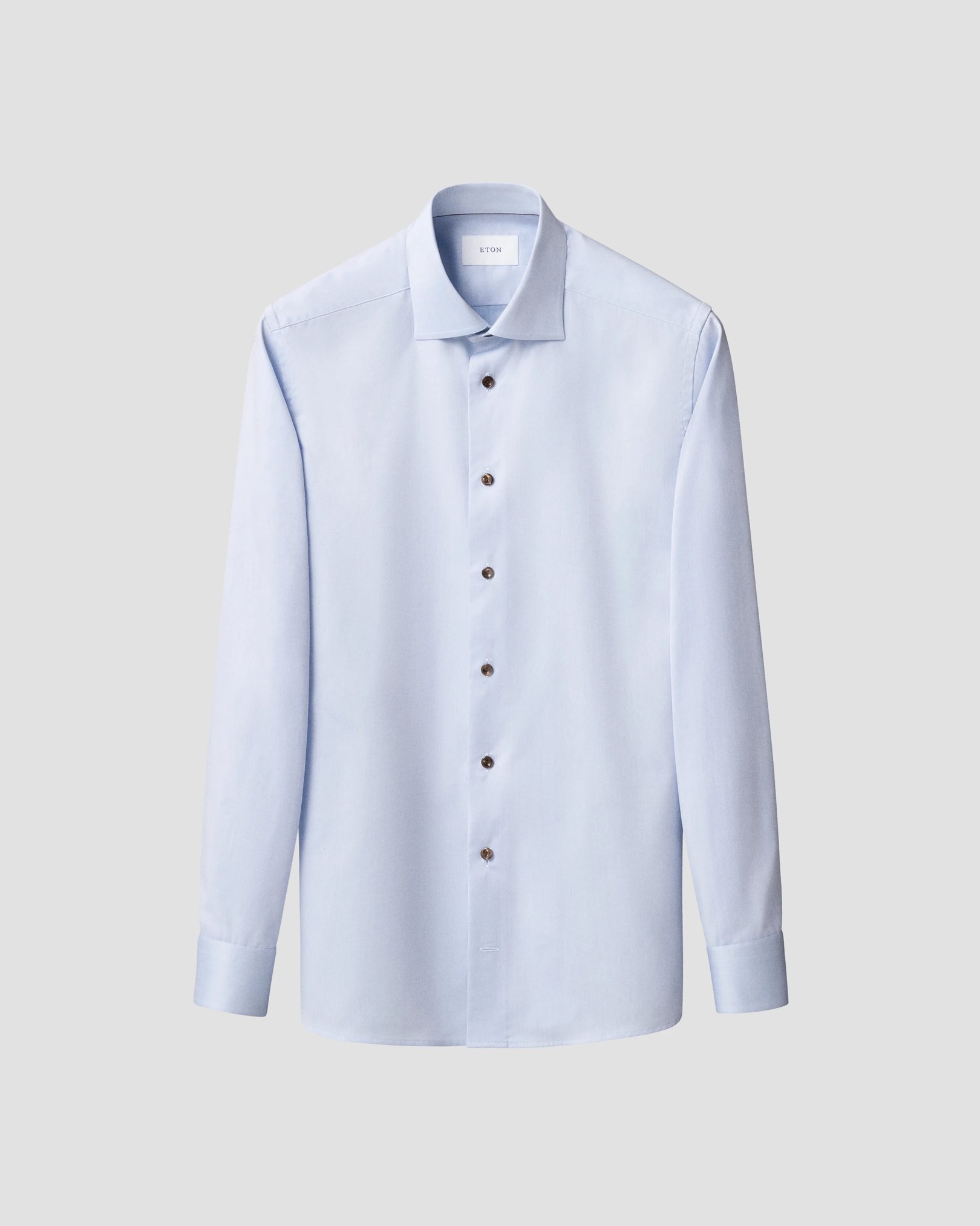 Eton - light blue solid brown buttons signature twill shirt