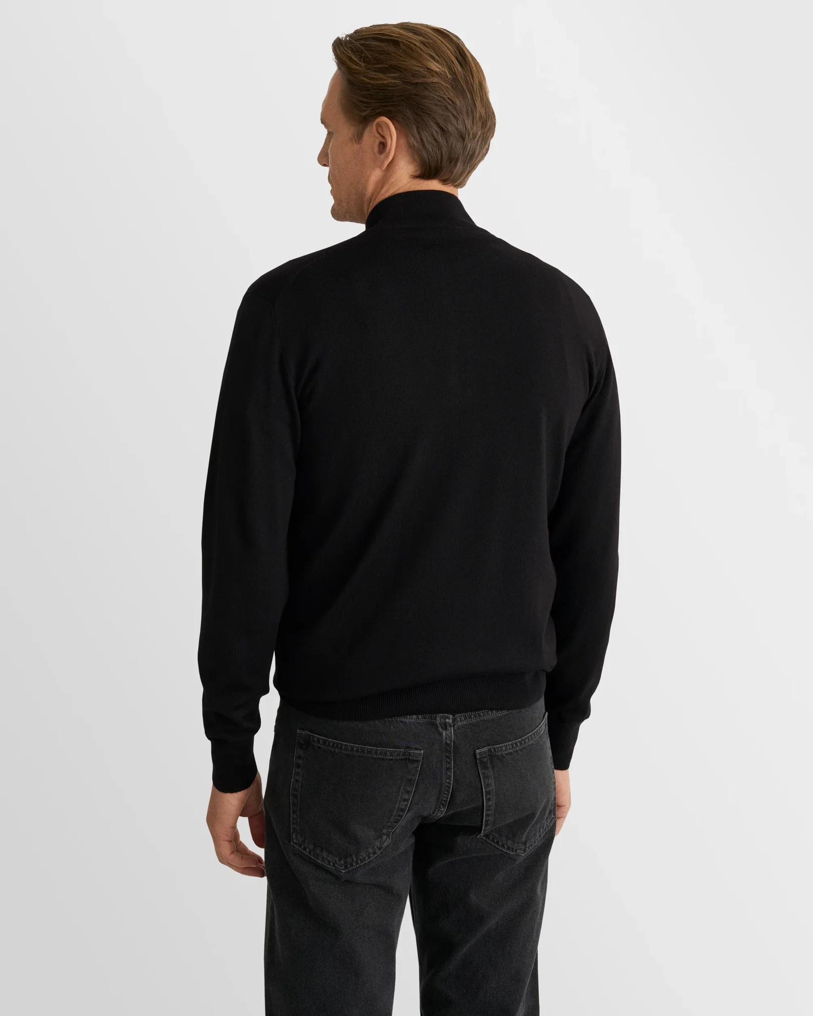 Eton - black merino quarter zip knit sweater