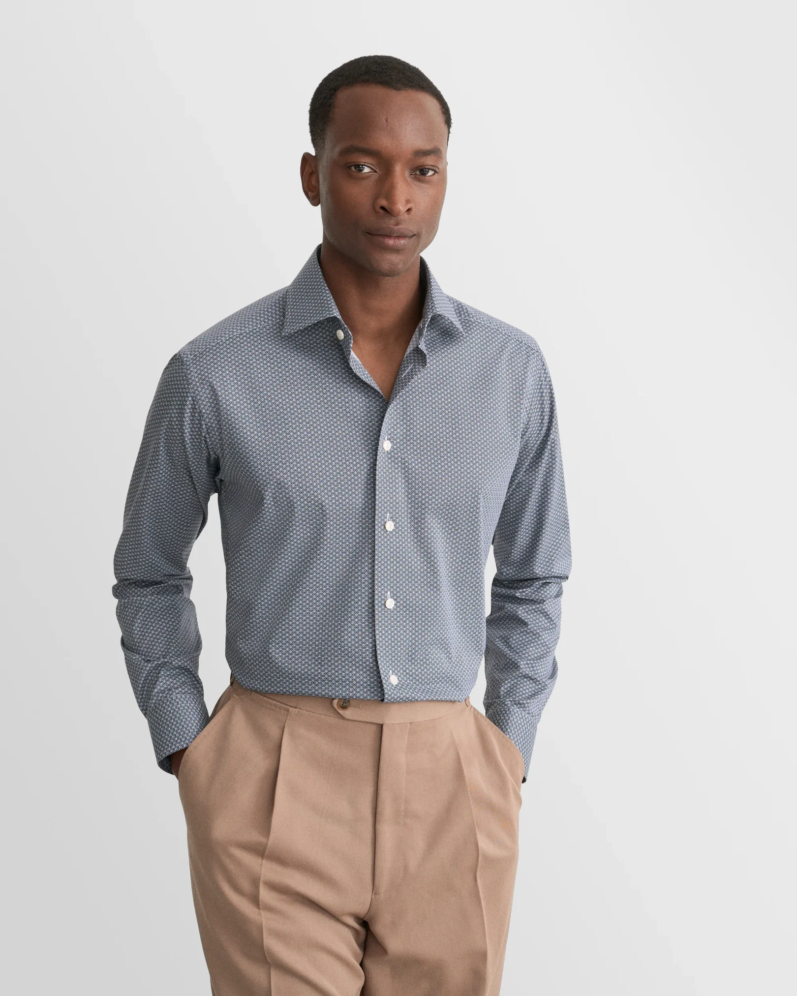 Eton - dark blue geometric print signature twill shirt