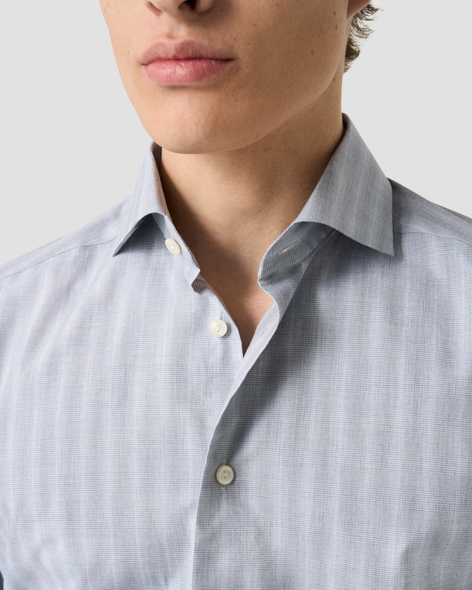Eton - mid grey plaid melange fine twill shirt