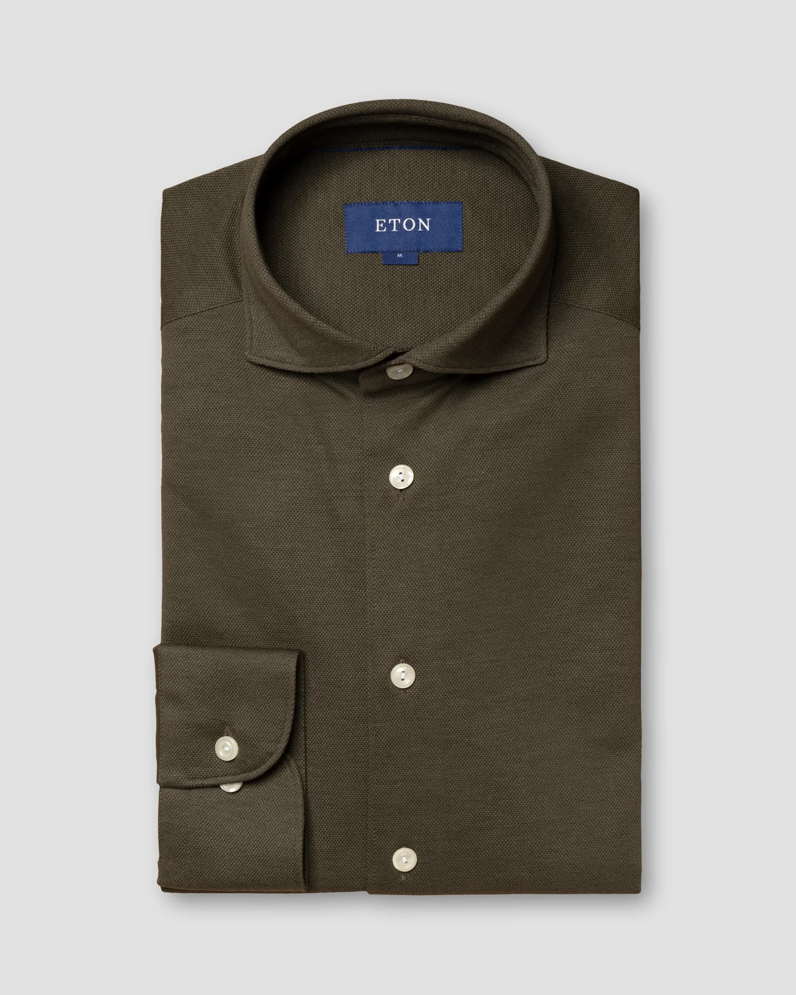 Eton - dark green pique shirt long sleeve