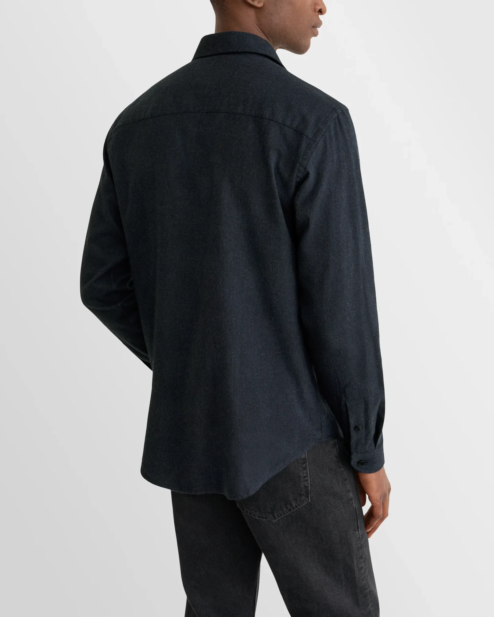 Eton - navy blue solid flannel shirt navy 266