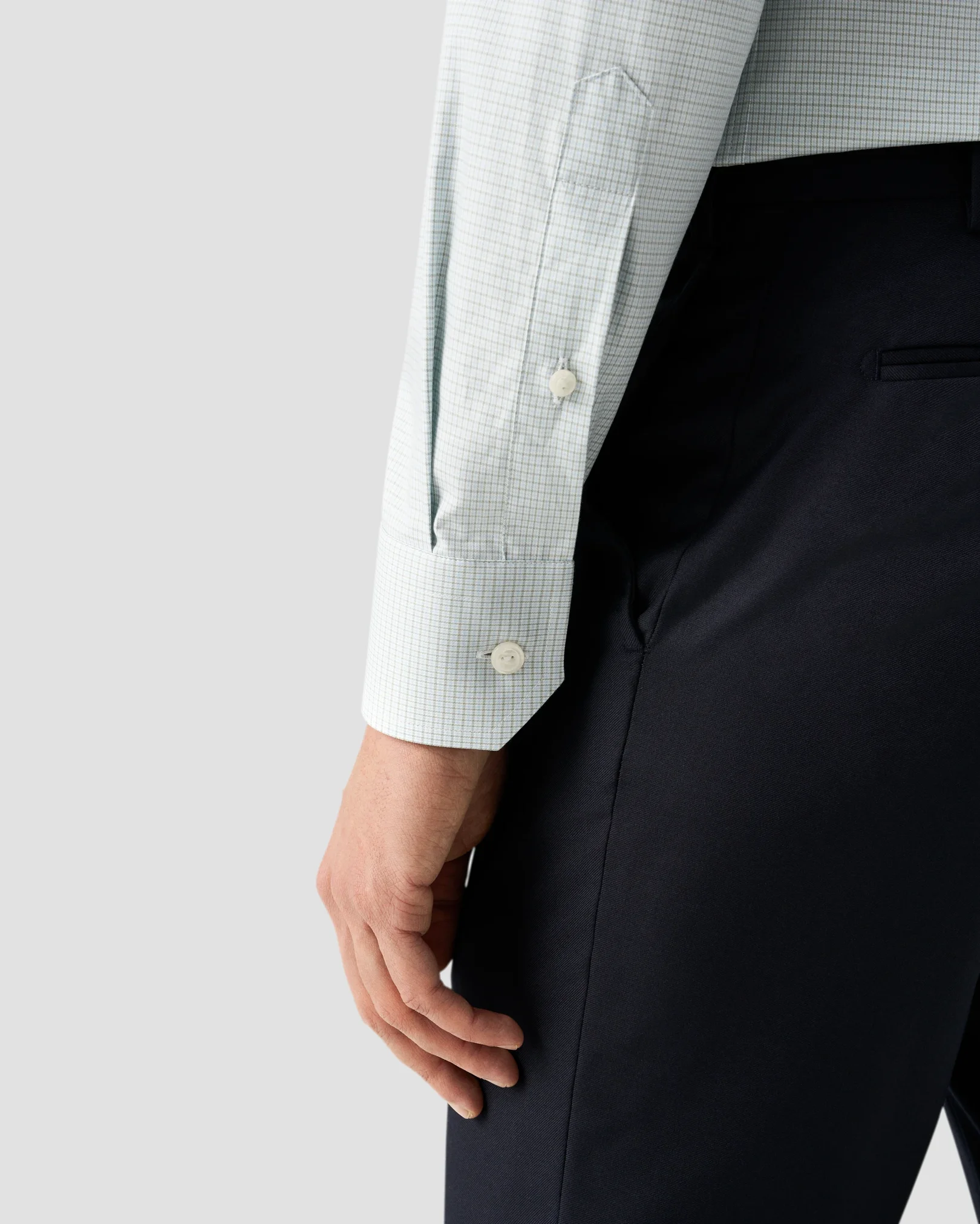 Eton - light green check fine twill shirt