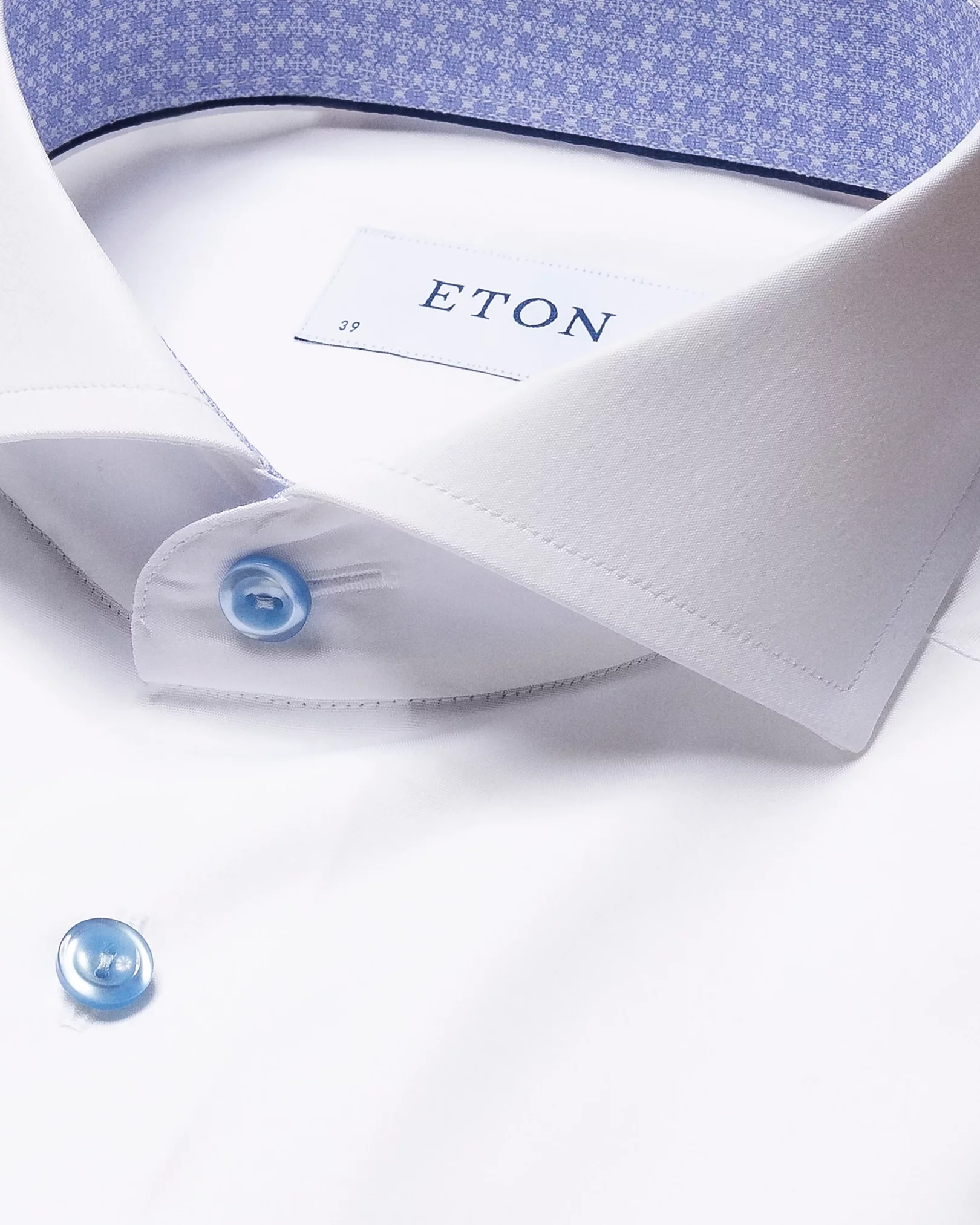 White Signature Poplin Shirt - Geometric Contrast Details - Eton