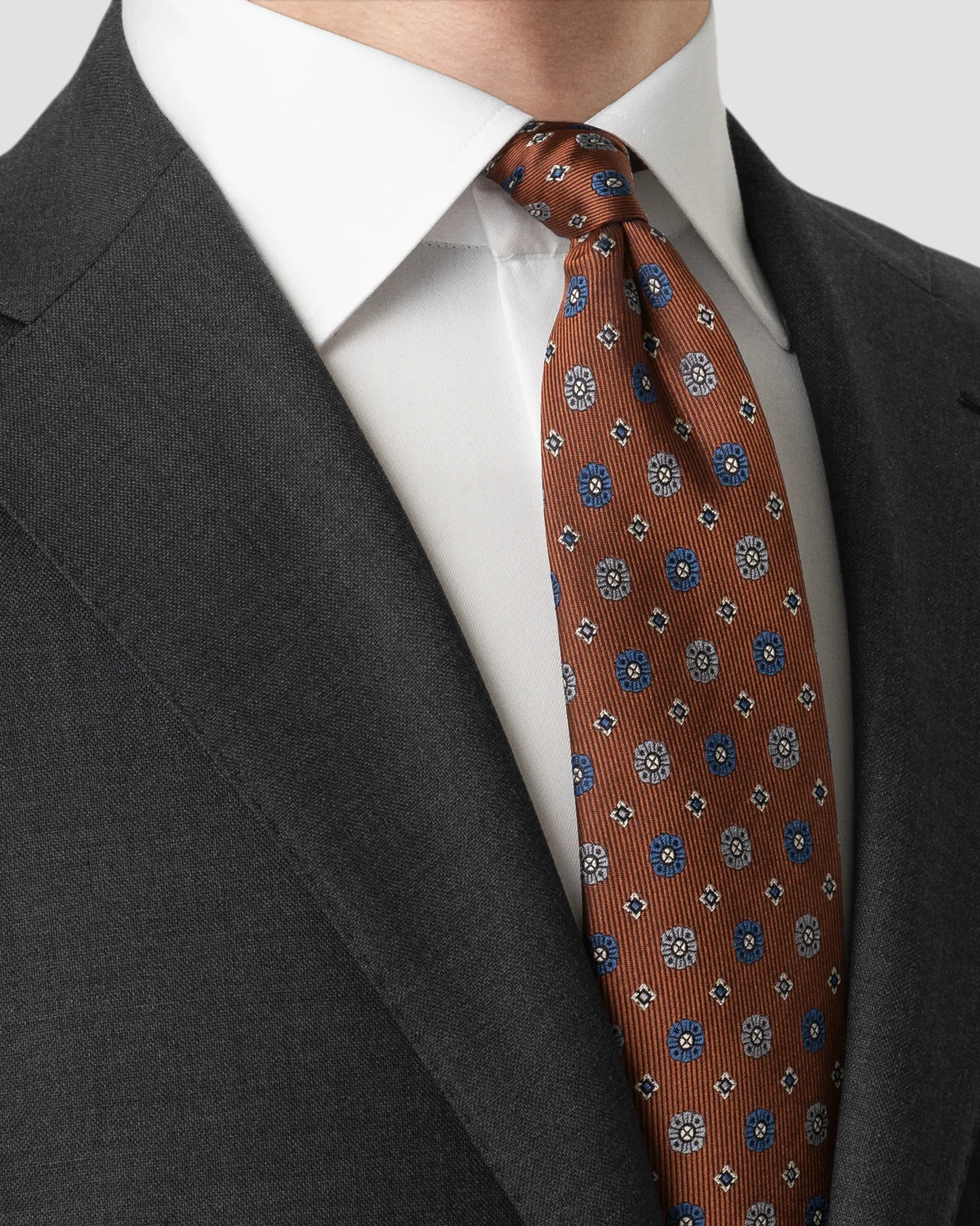 Eton - geometric woven silk tie orange