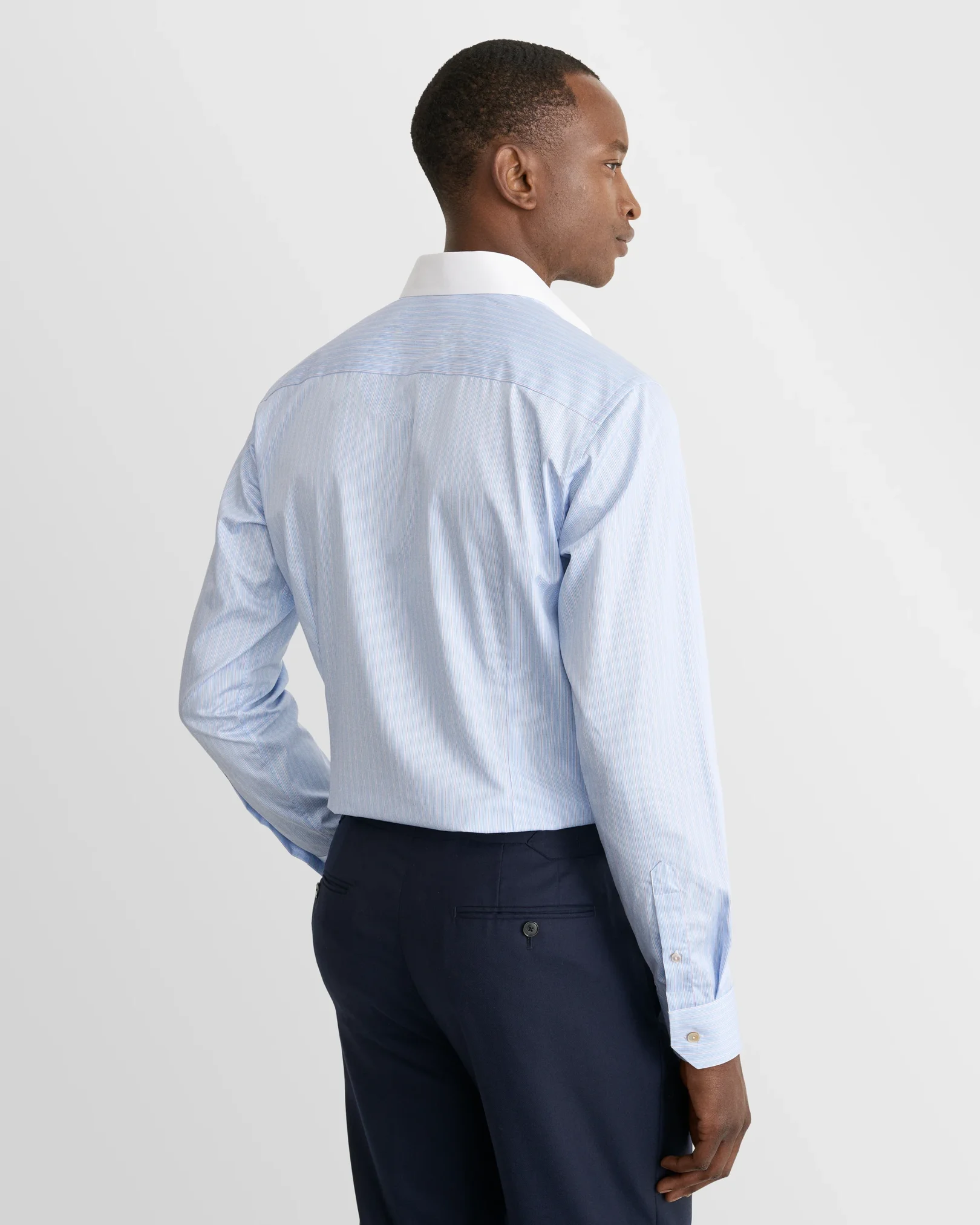 Eton - light blue striped white collar supima 120 shirt