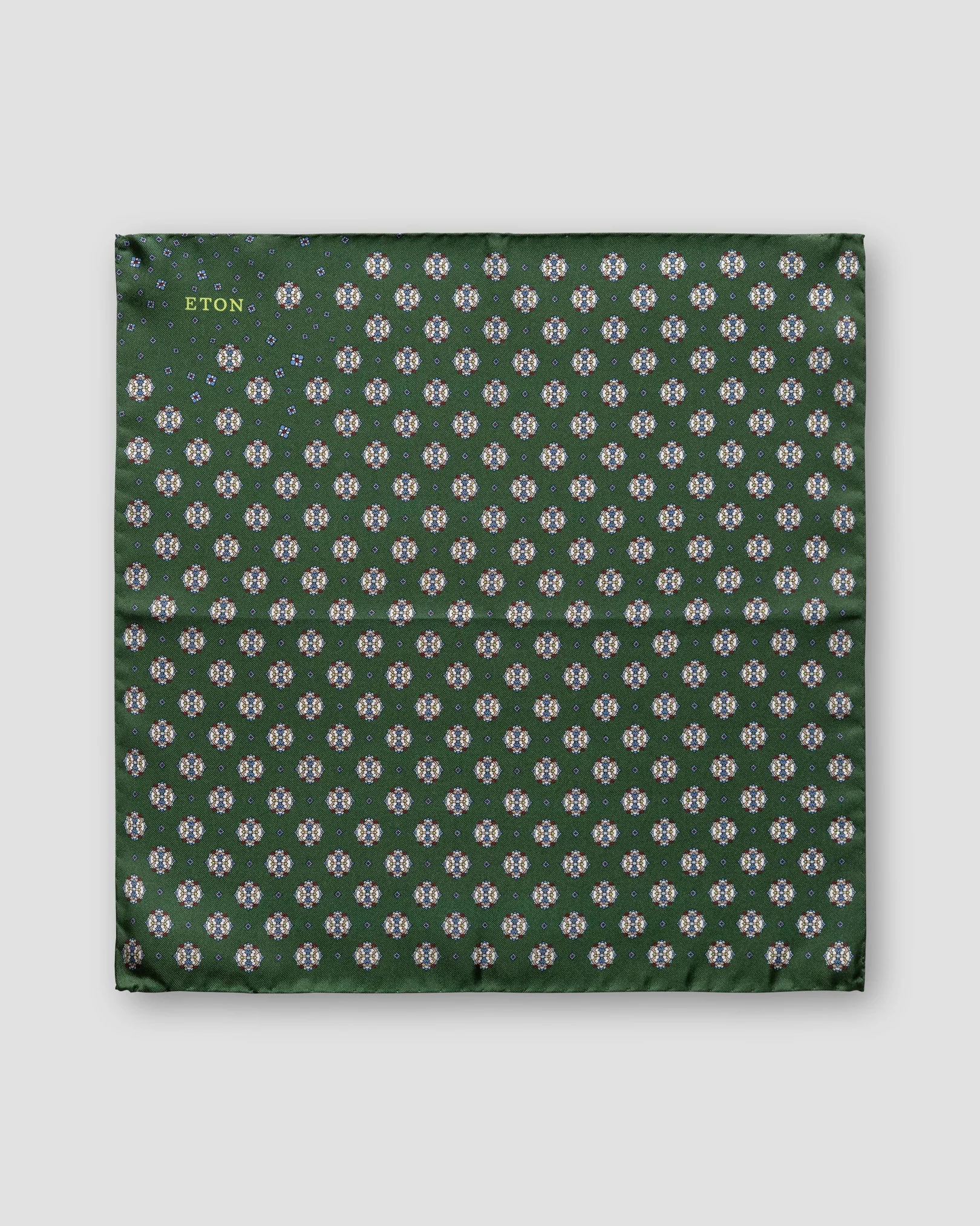 Eton - dark green medallion print silk pocket square