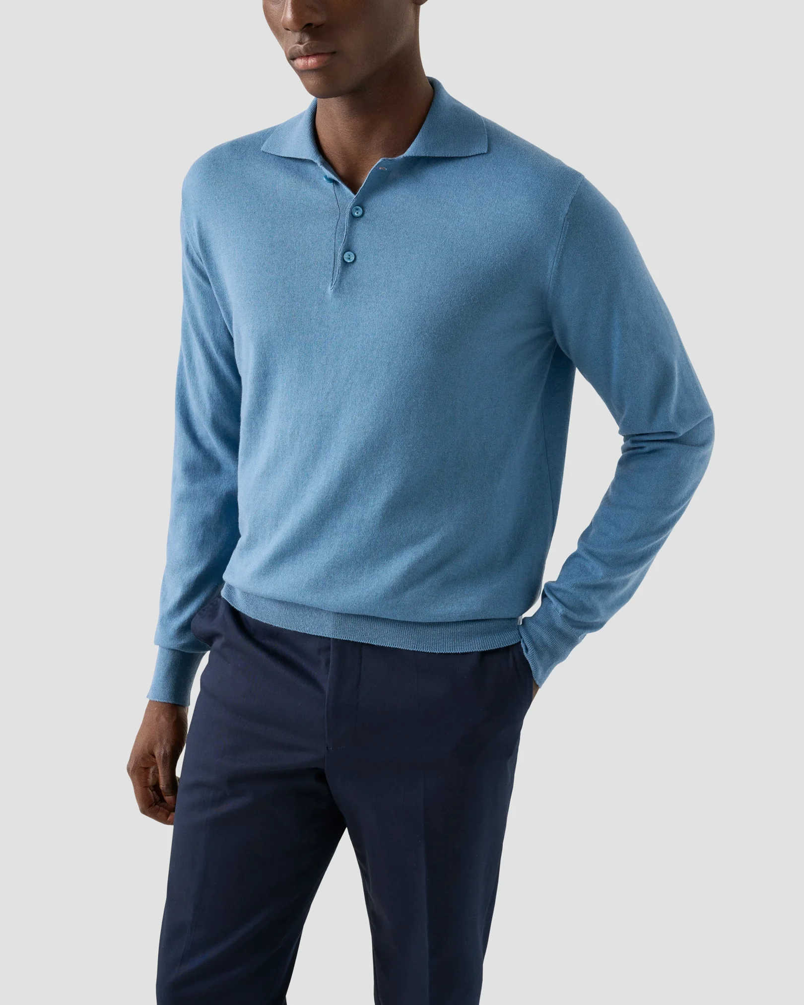 Eton - dark blue cotton cashmere fine knit polo shirt