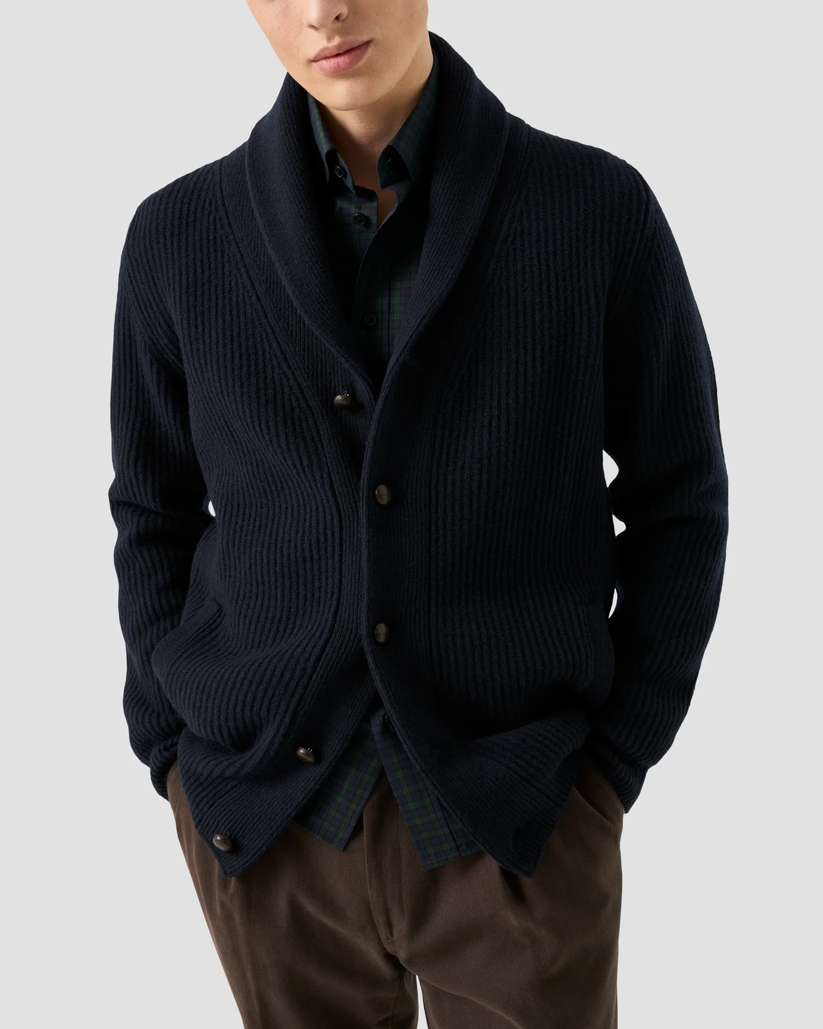 Eton - nvy tartan plaid check shirt