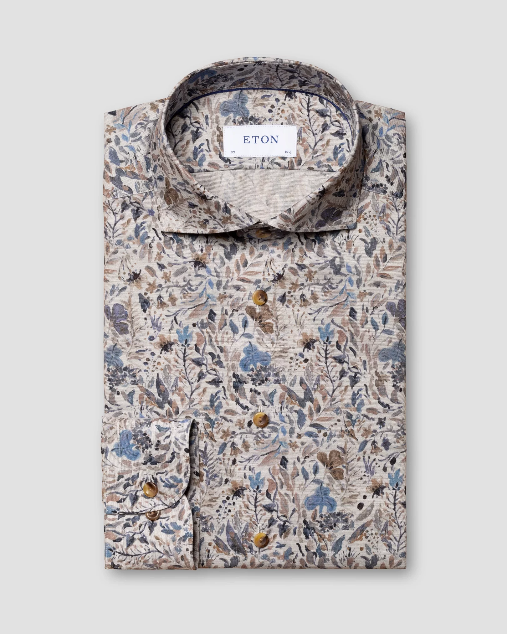 Eton - gray floral print fine twill shirt