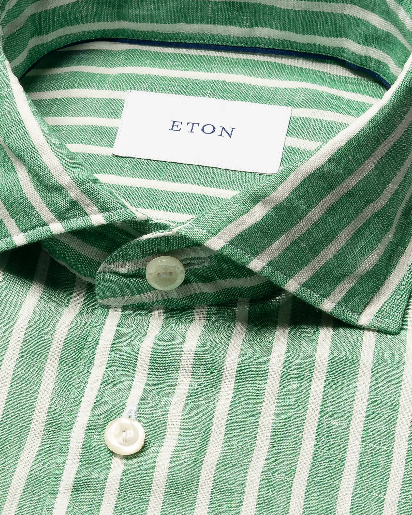Eton - mid green striped linen shirt