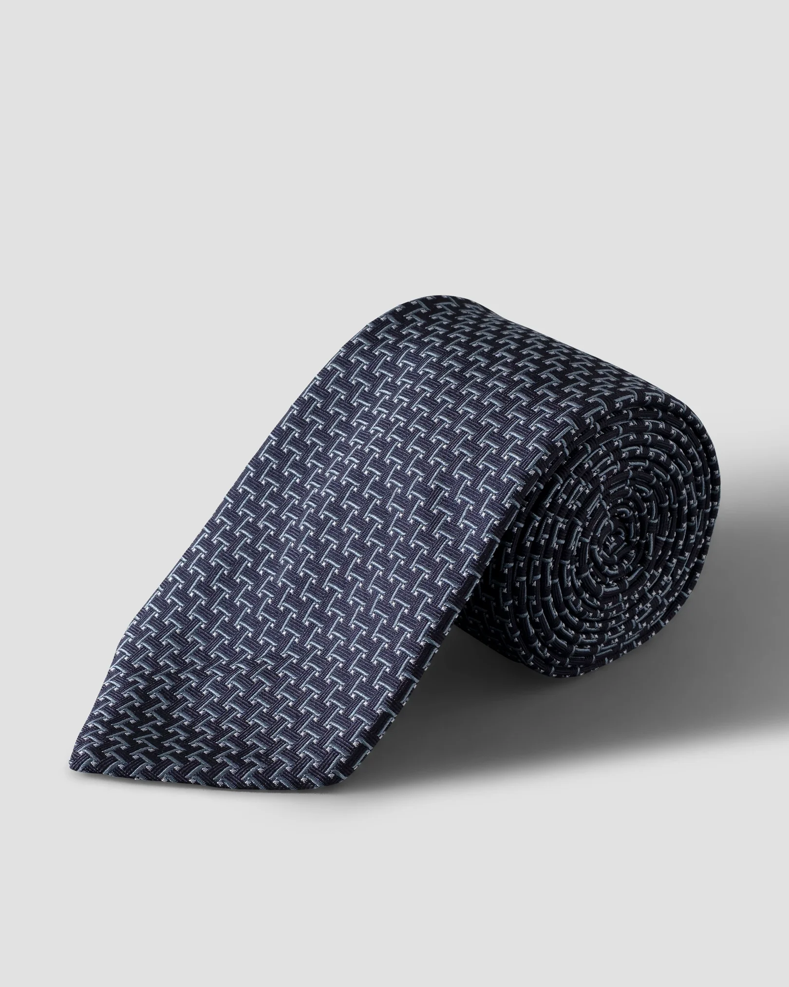 Eton - navy blue geometric woven silk tie 266