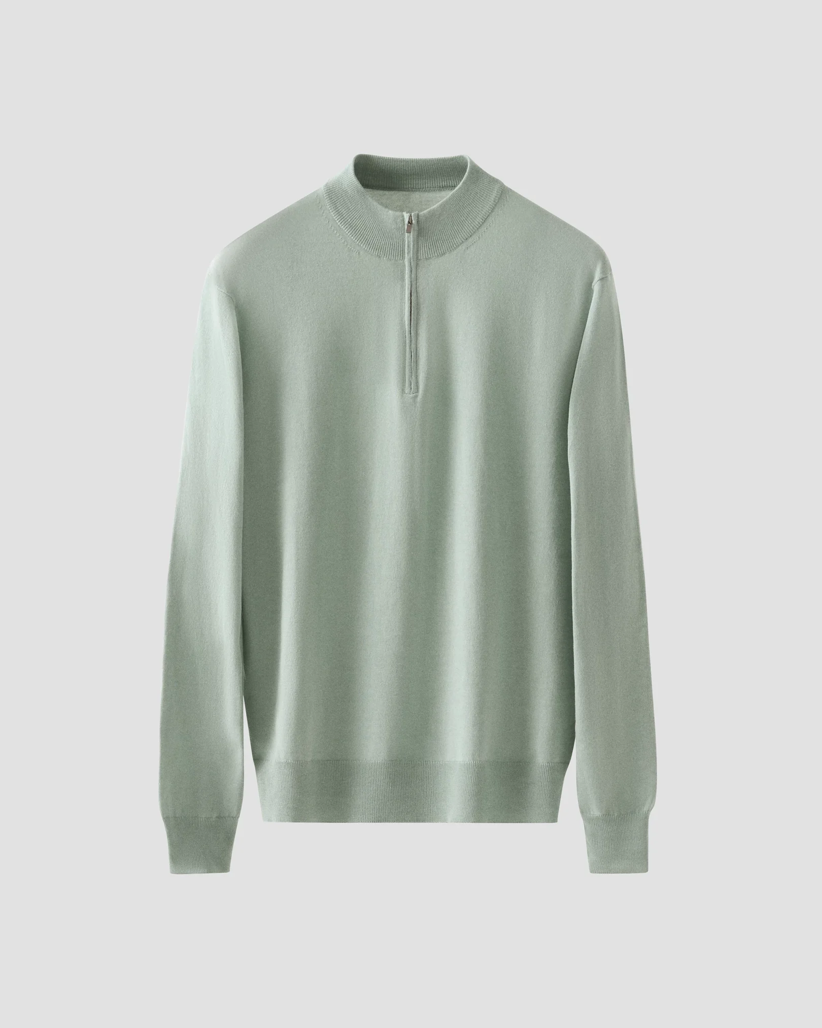 Eton - light green cotton and cashmere quarter zip fine knit