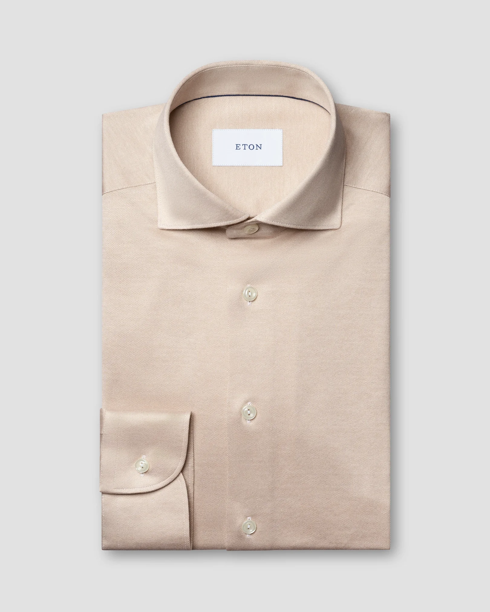 Eton - beige filo di scozia knit shirt wide spread